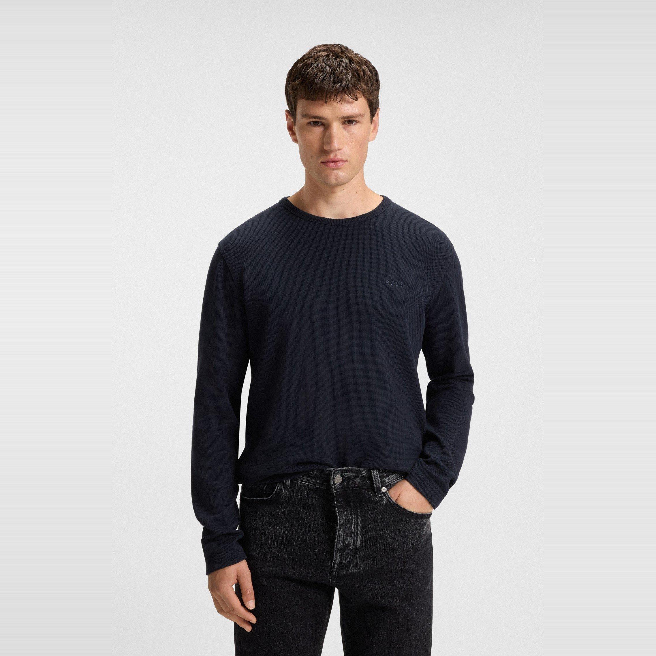Dark Blue - Boss - Men's Tempesto Long-Sleeve Cotton Crew-Neck Polo Shirt - 2