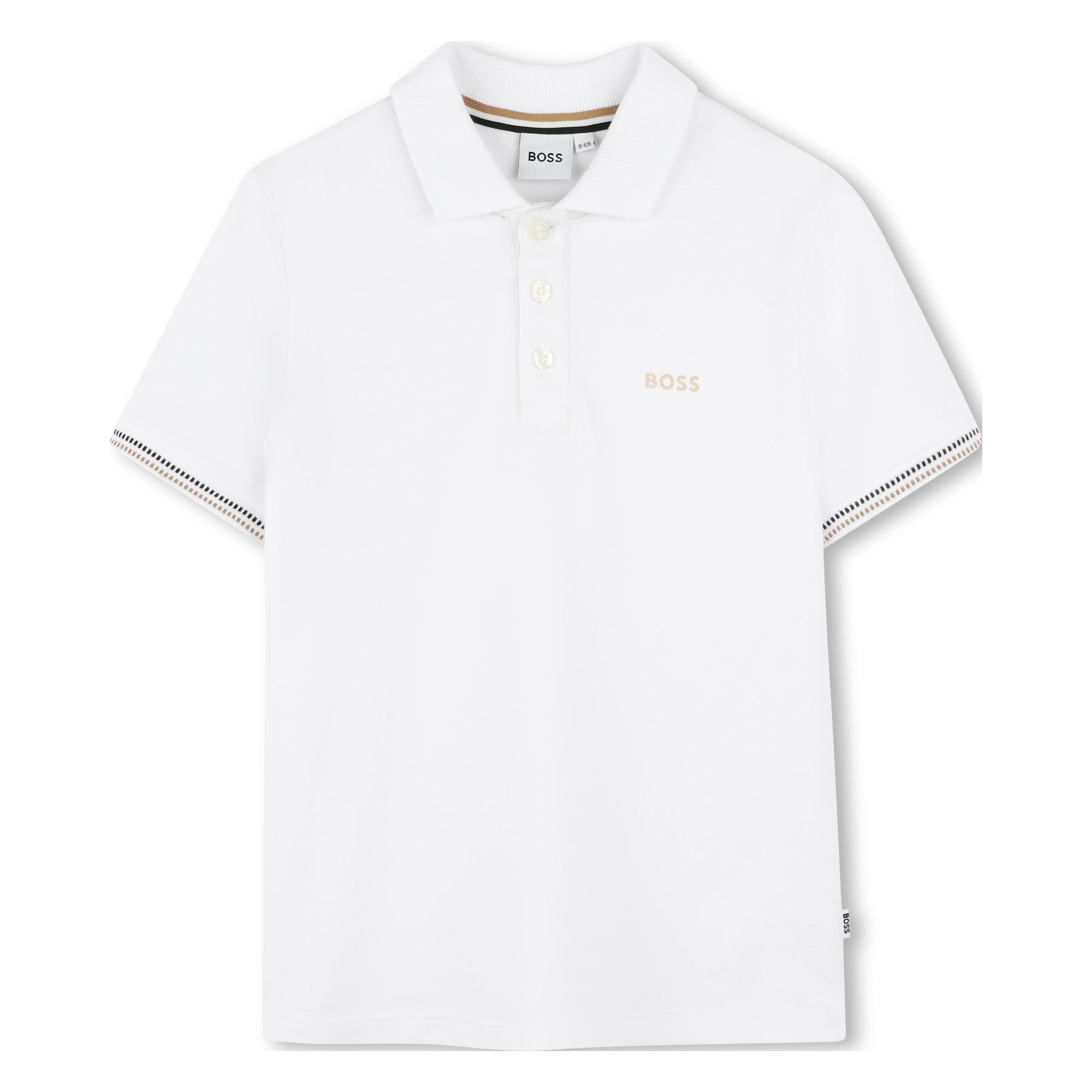 White - Boss - Kids Tipped Stripe Logo Polo Shirt - 1