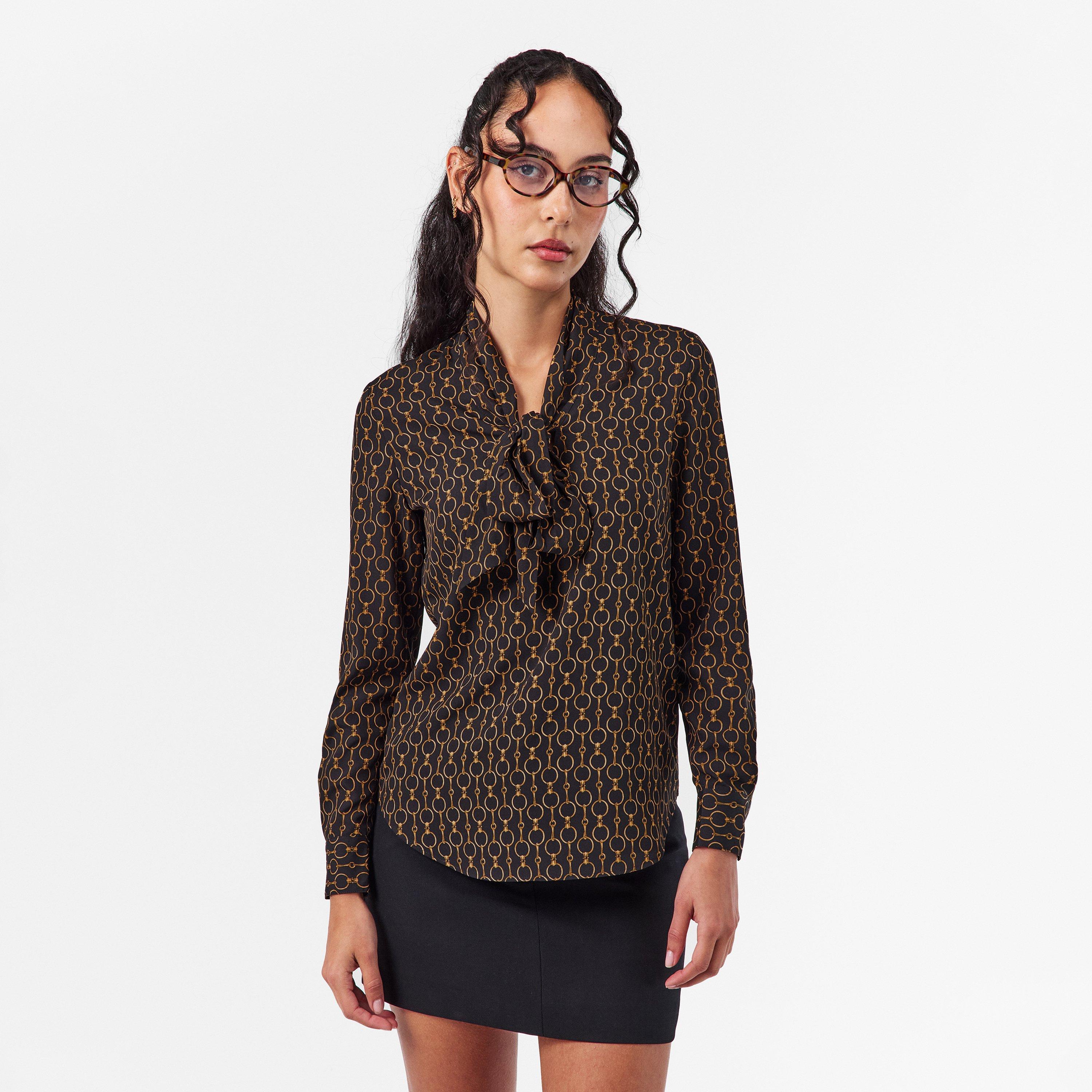 Black Multi - Lauren by Ralph Lauren - Women's Real Leather Long-Sleeve Blouse - 3