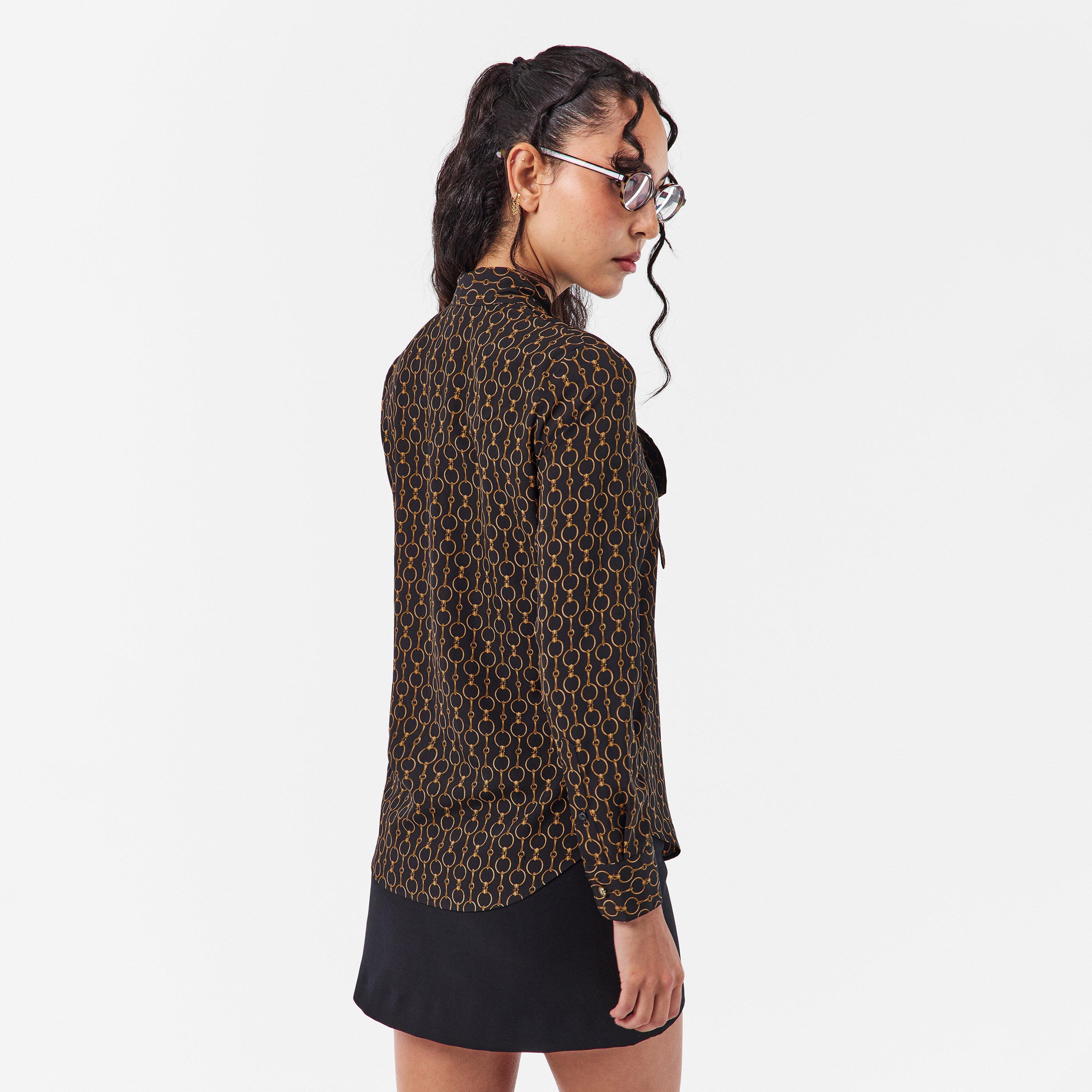 Black Multi - Lauren by Ralph Lauren - Women's Real Leather Long-Sleeve Blouse - 4