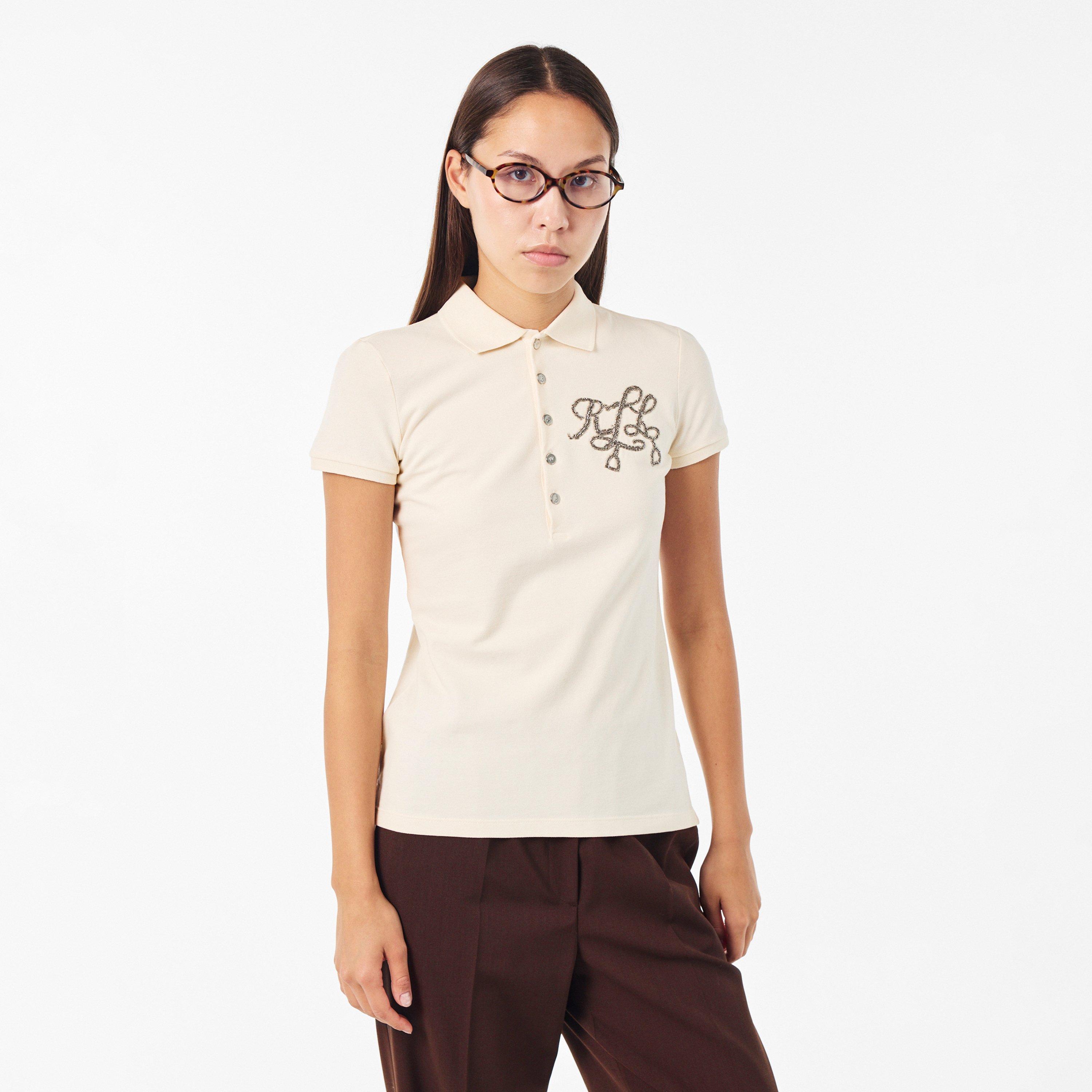 Masc Cream - Lauren by Ralph Lauren - Women's Real Leather Short-Sleeve Polo Shirt - 3