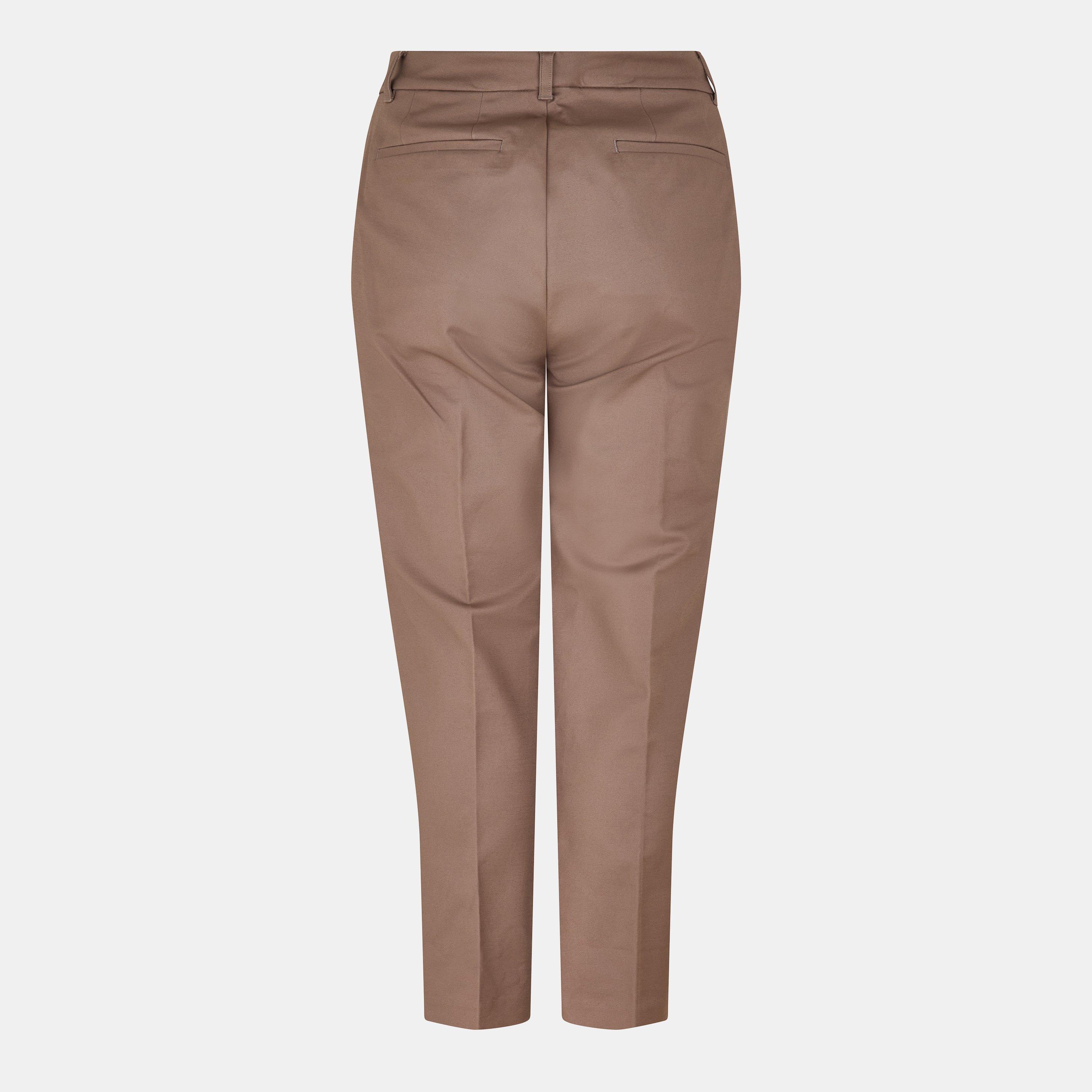 Taupe Brown - Lauren by Ralph Lauren - Women's Lakythia Real Leather Straight Leg Trousers - 2
