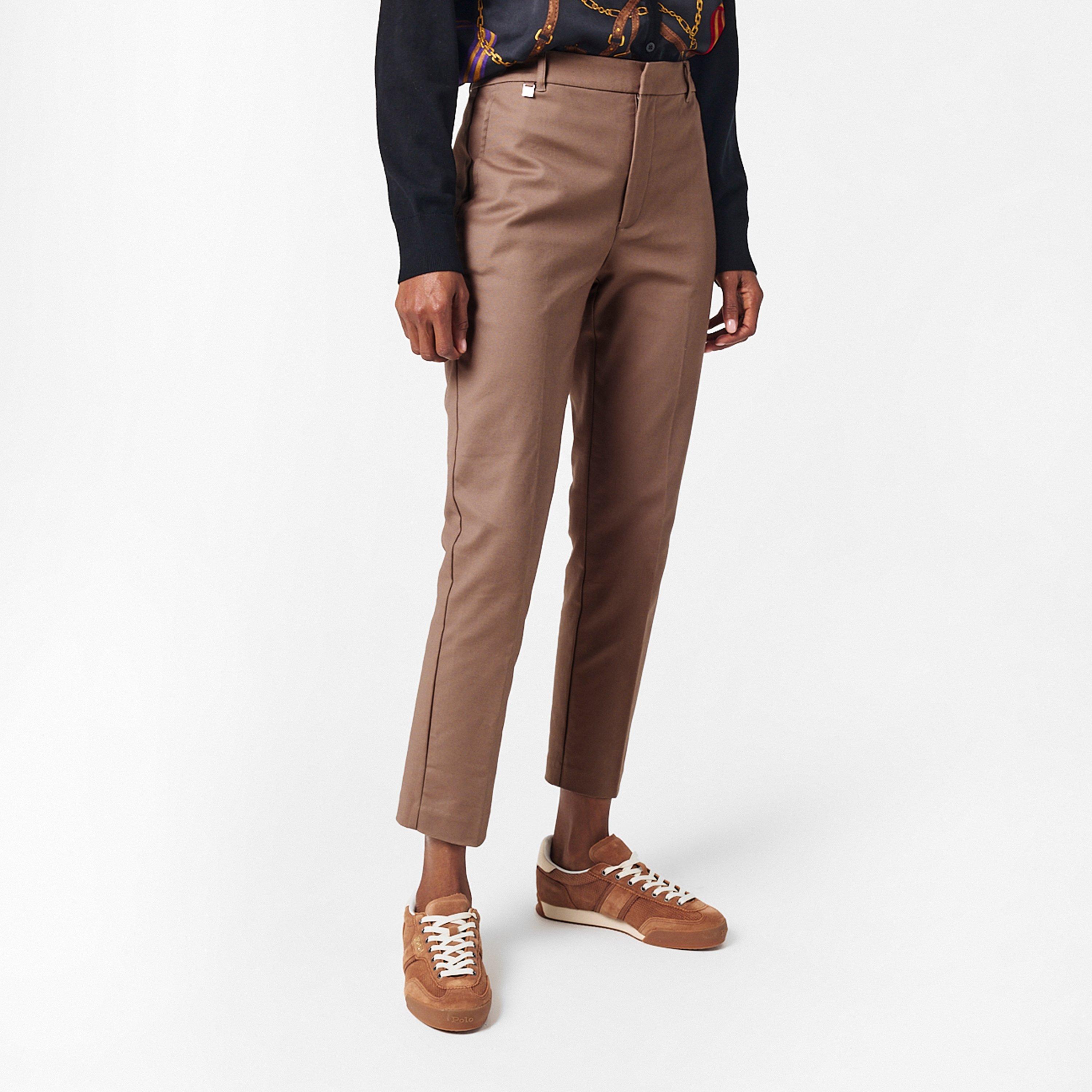 Taupe Brown - Lauren by Ralph Lauren - Women's Lakythia Real Leather Straight Leg Trousers - 3