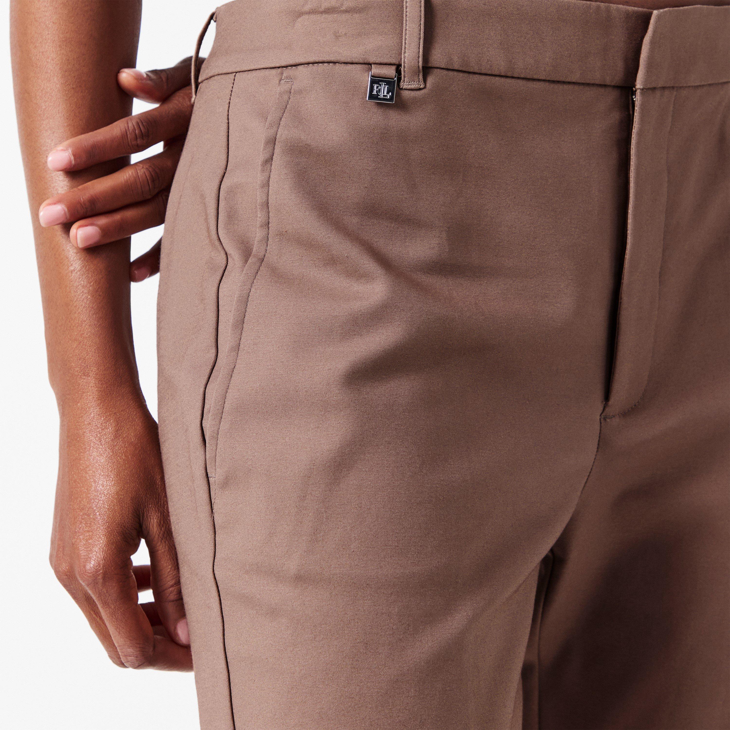 Taupe Brown - Lauren by Ralph Lauren - Women's Lakythia Real Leather Straight Leg Trousers - 5