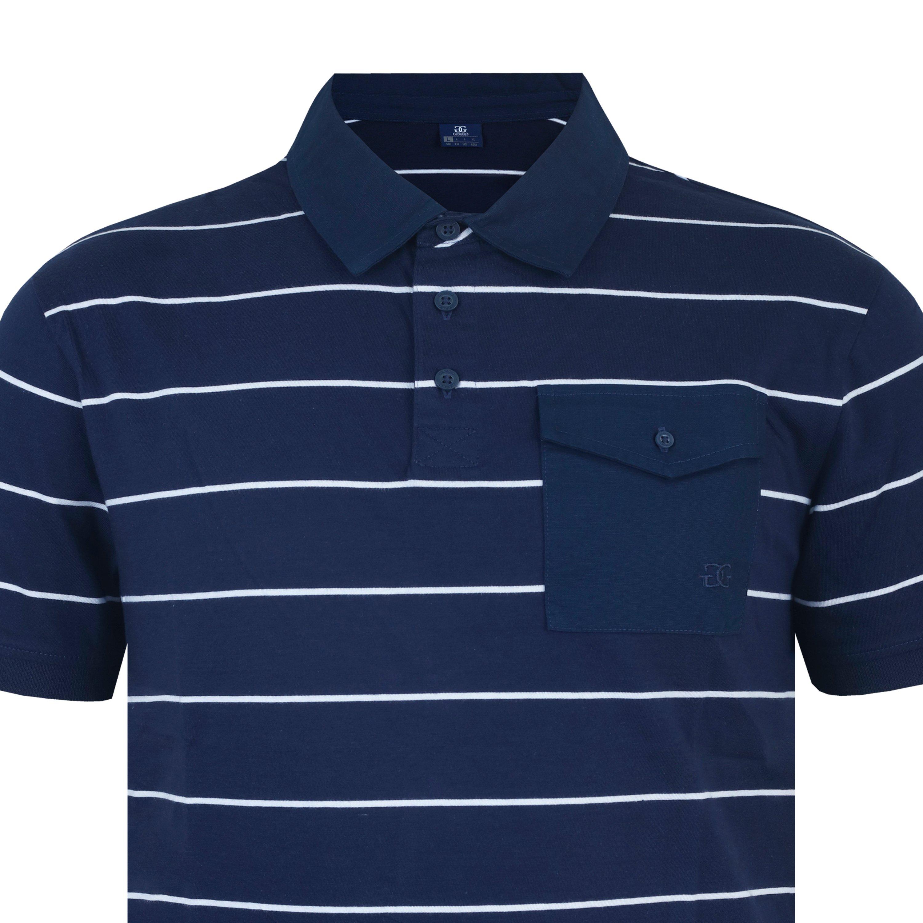 Navy/White - Giorgio - Stripe Short-Sleeve Polo Shirt - 4