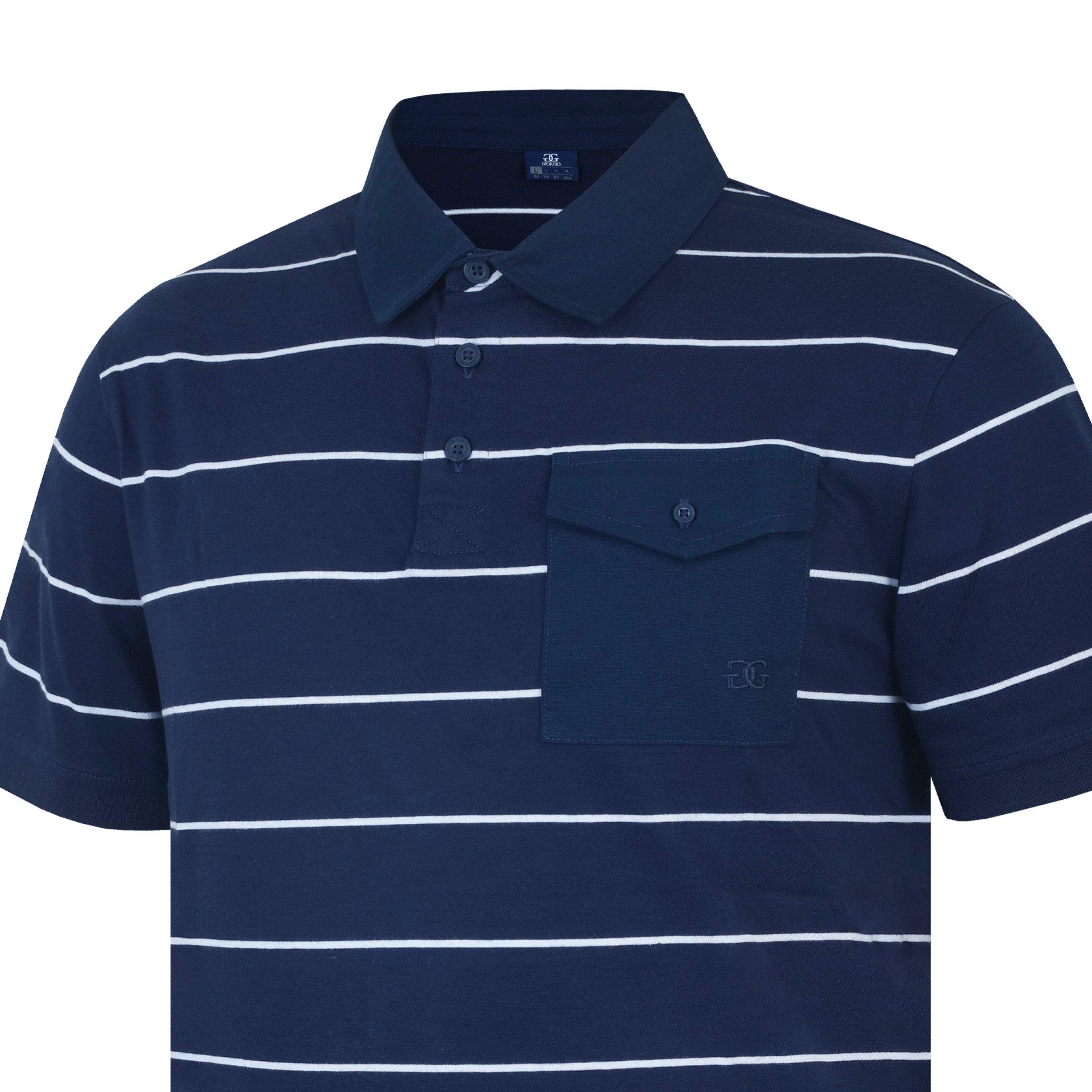Navy/White - Giorgio - Stripe Short-Sleeve Polo Shirt - 5