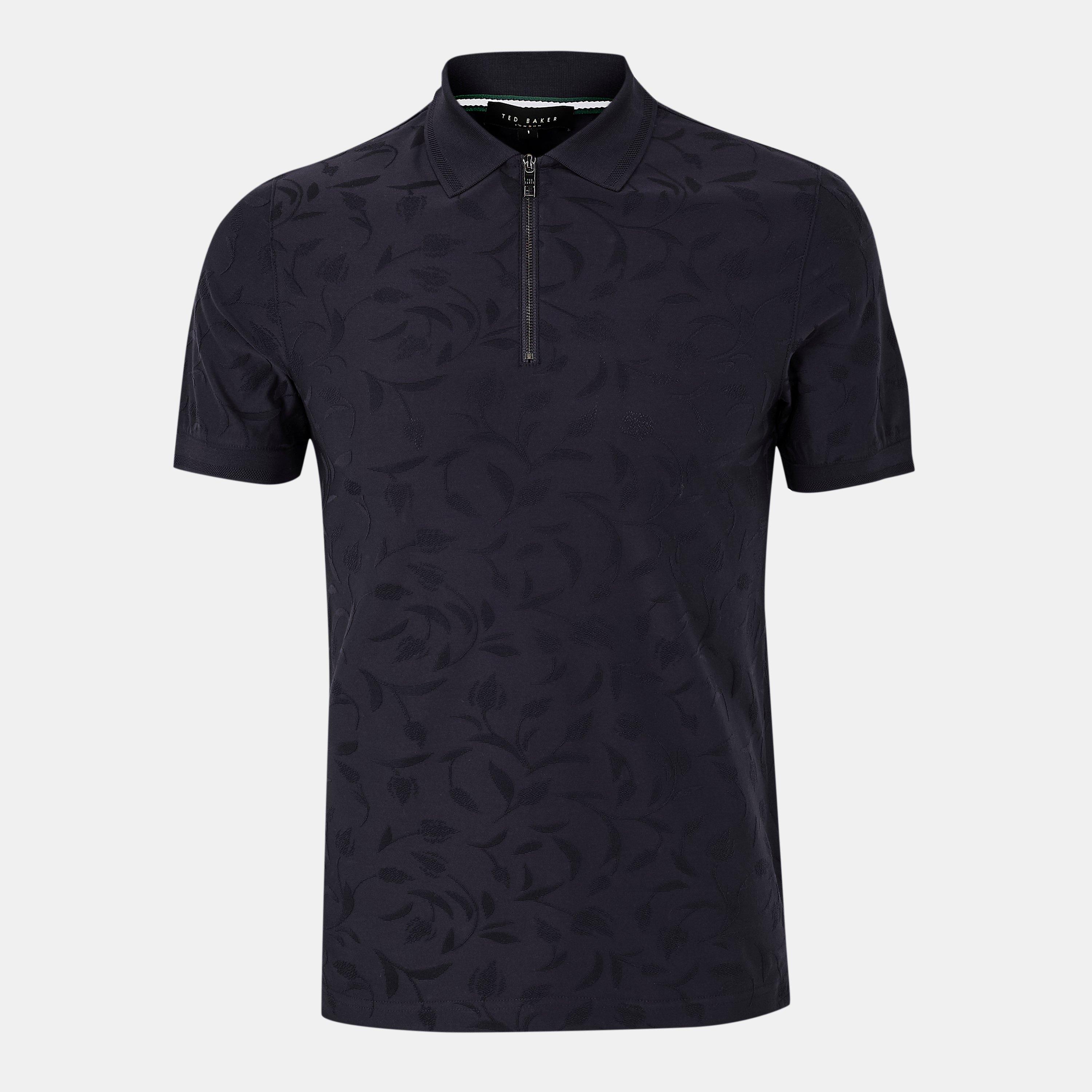 Navy - Ted Baker - Men's Half-Zip Short-Sleeve Polo Shirt - 1