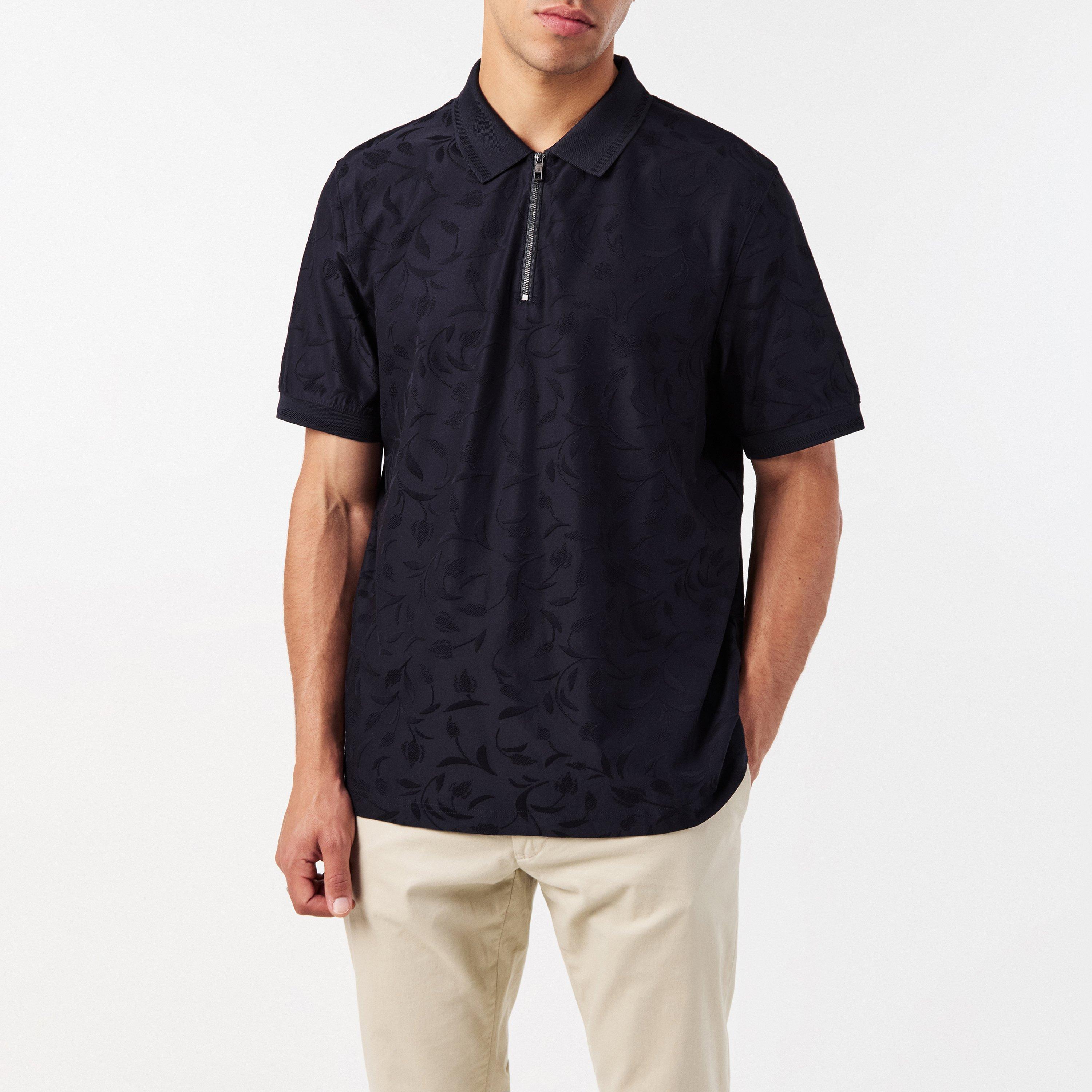 Navy - Ted Baker - Men's Half-Zip Short-Sleeve Polo Shirt - 3