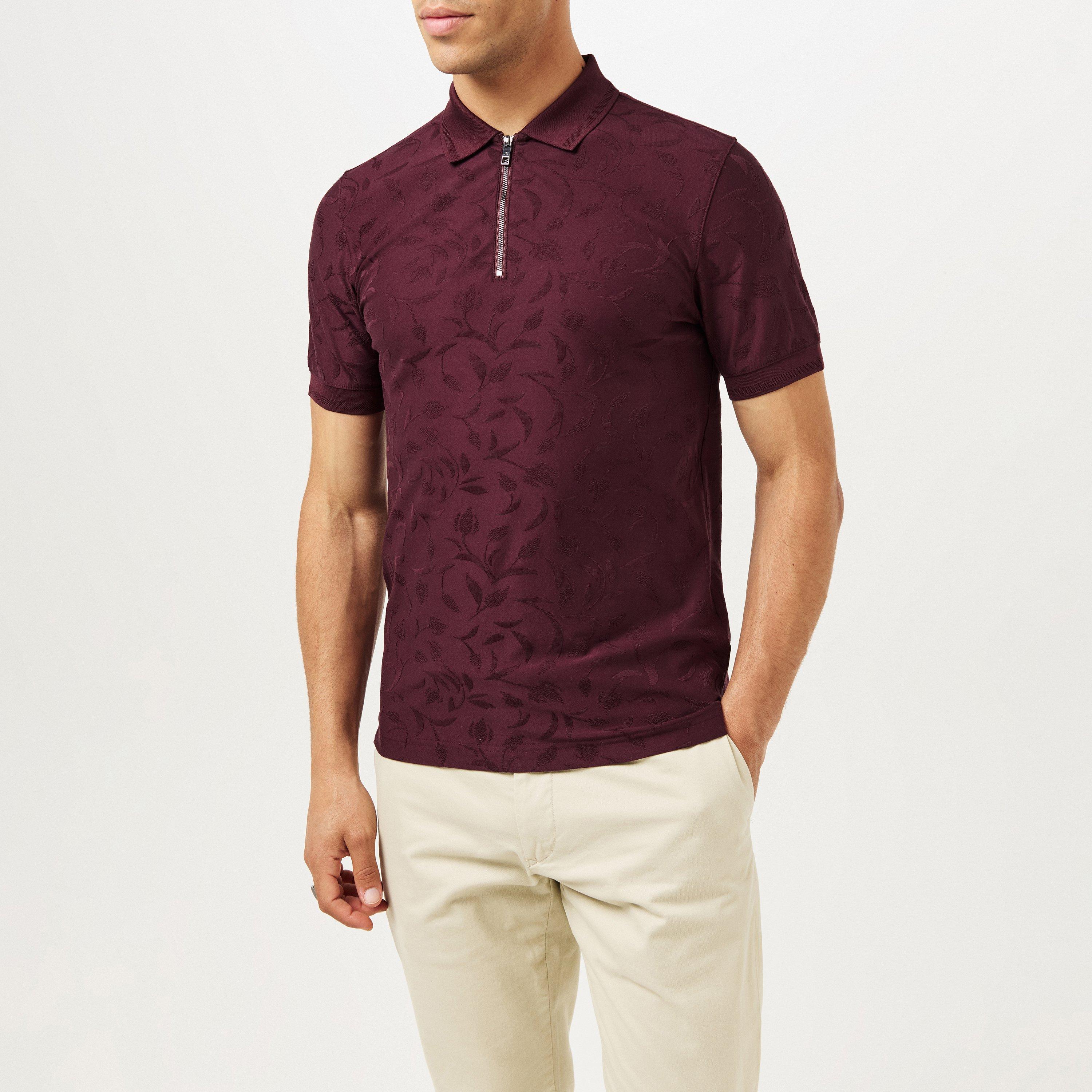 Maroon - Ted Baker - Half-Zip Short-Sleeve Polo Shirt - 3