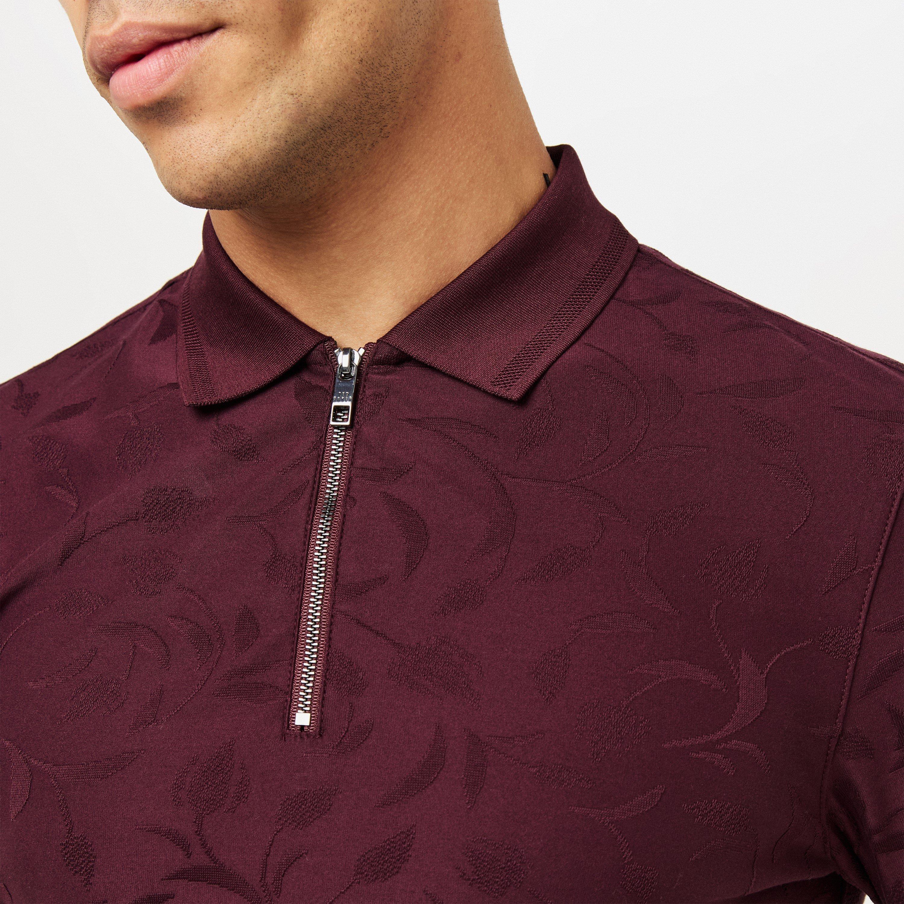 Maroon - Ted Baker - Half-Zip Short-Sleeve Polo Shirt - 5