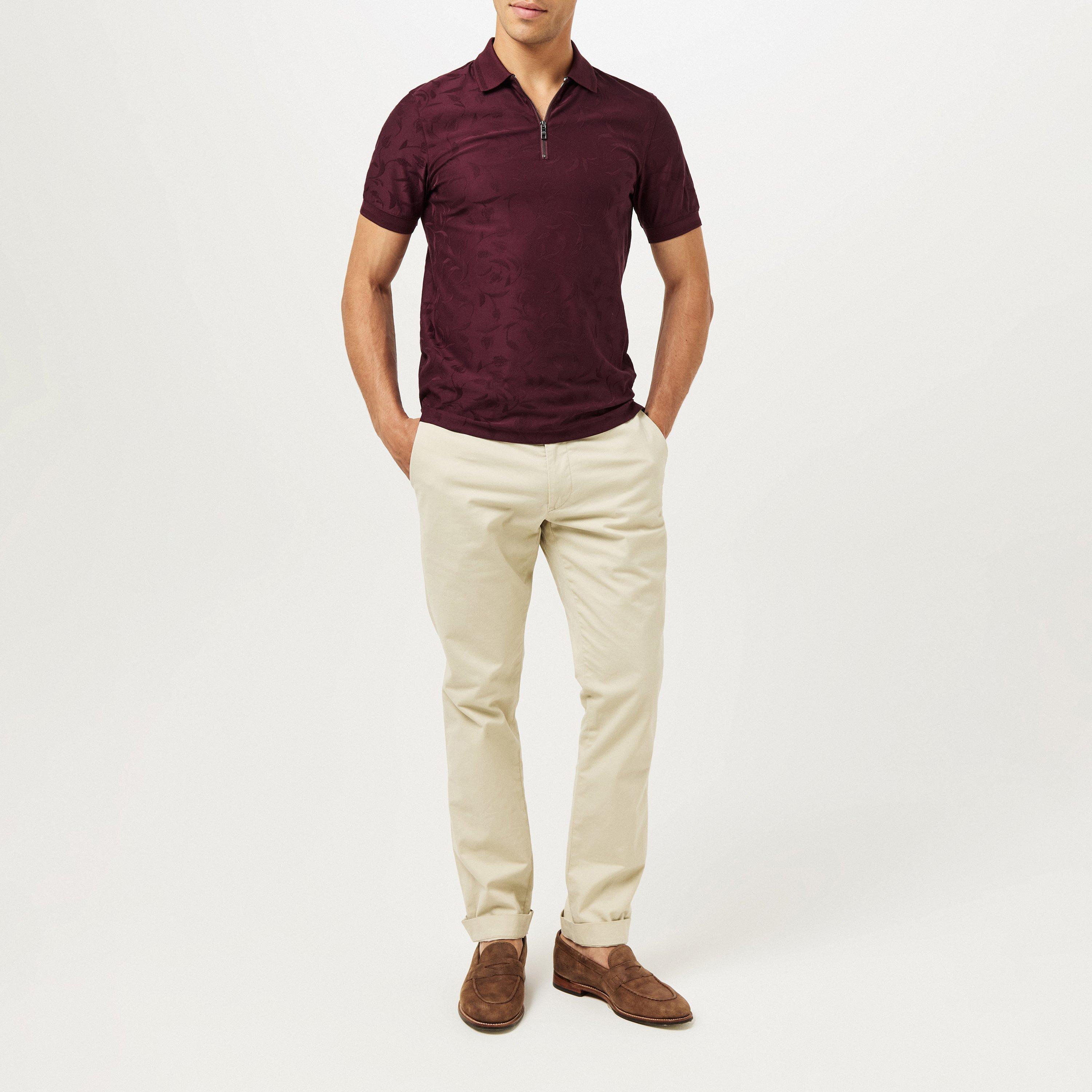 Maroon - Ted Baker - Half-Zip Short-Sleeve Polo Shirt - 6