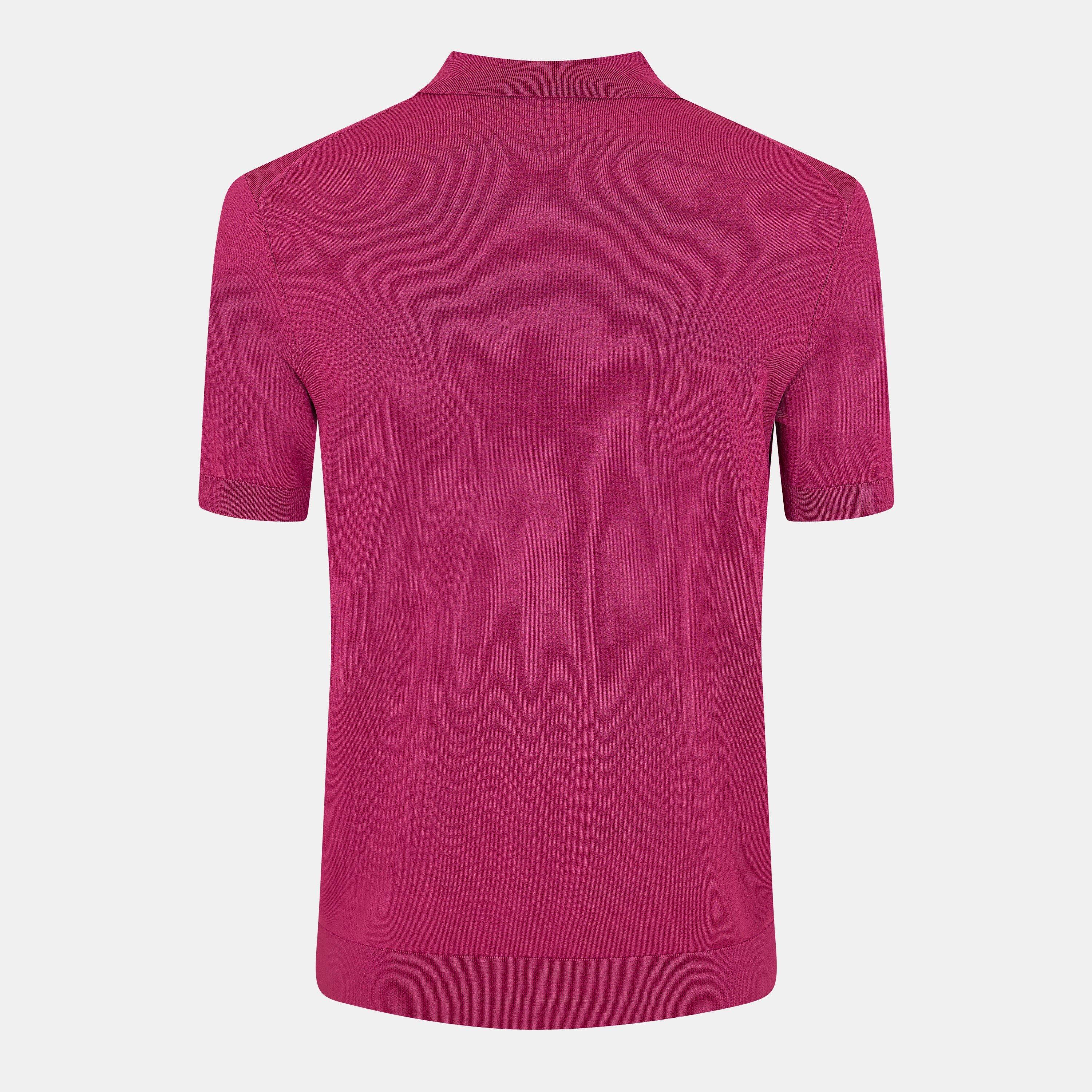 Fuchsia - Ted Baker - Rayon Zipped Short-Sleeve Polo Shirt - 2