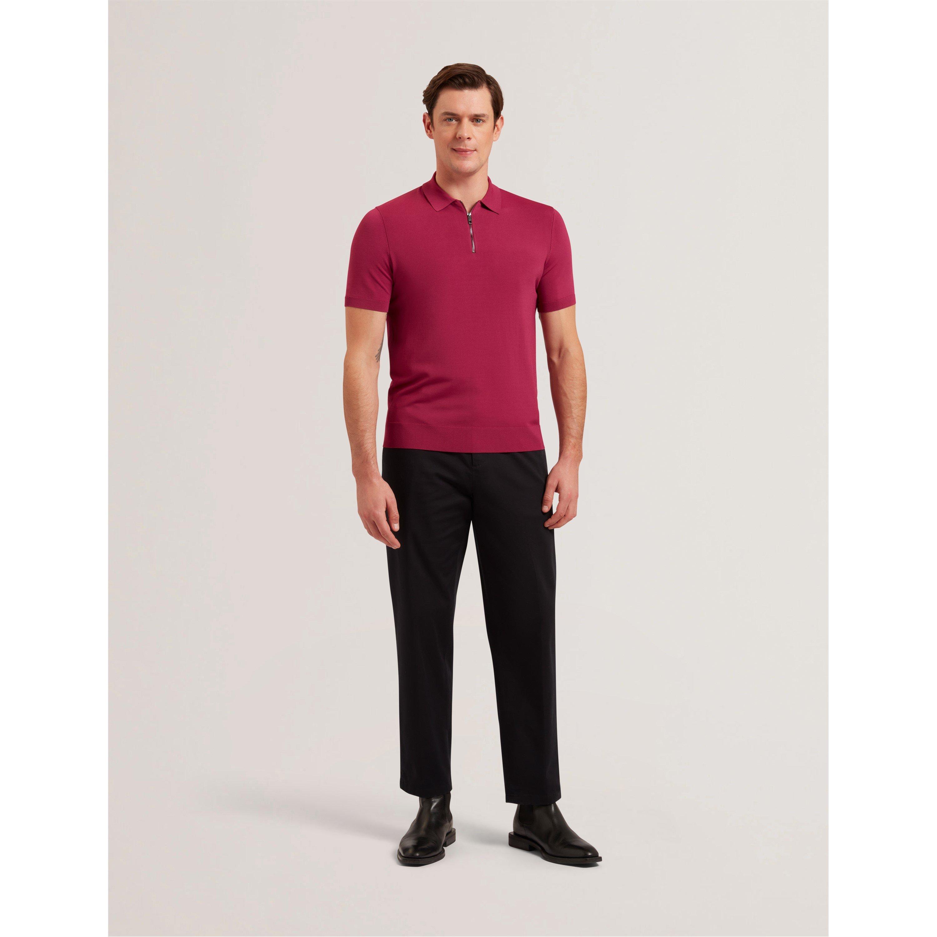 Fuchsia - Ted Baker - Rayon Zipped Short-Sleeve Polo Shirt - 4