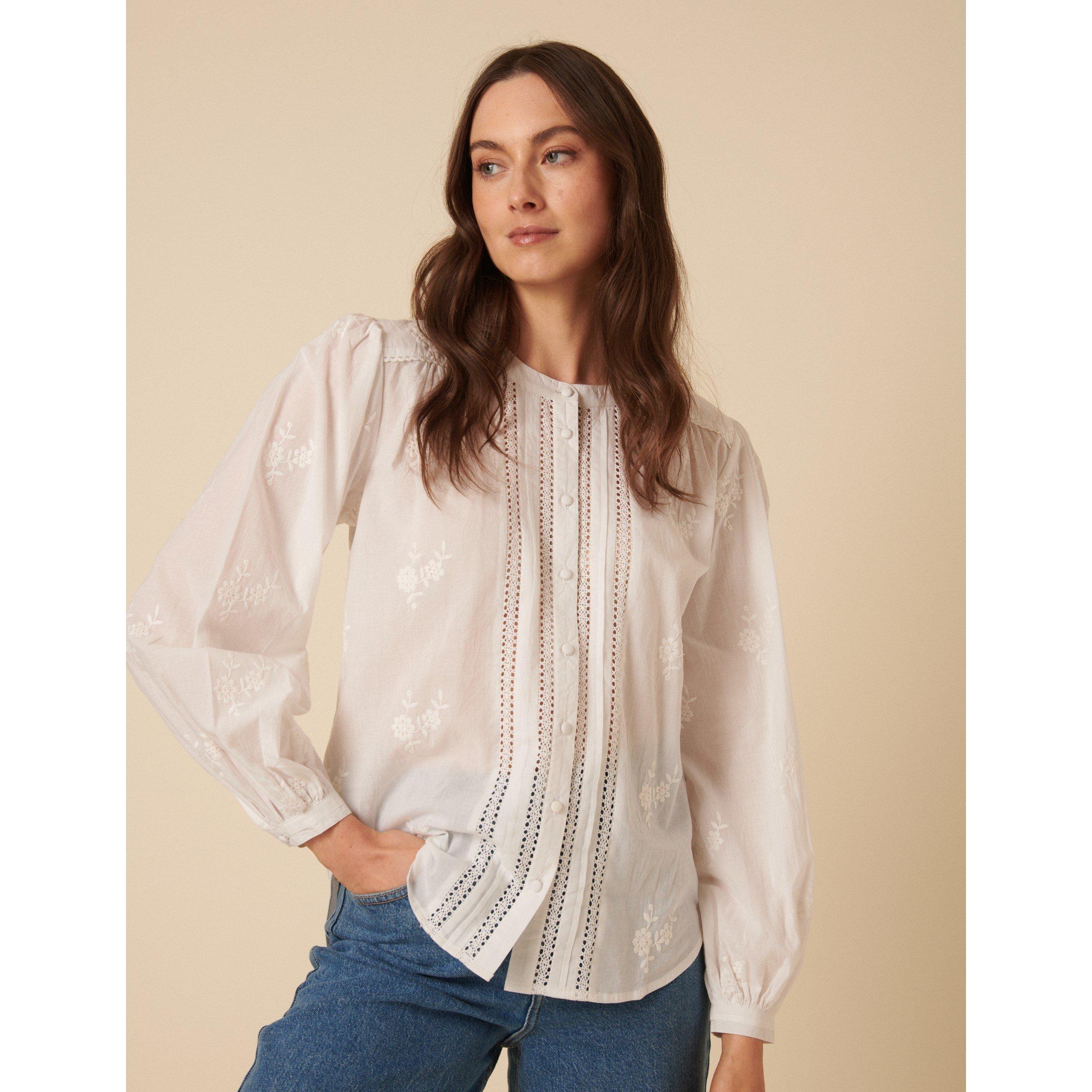 White - Nobodys Child - Women's Floral Embroidered Broderie Anglaise Long-Sleeve Blouse - 2