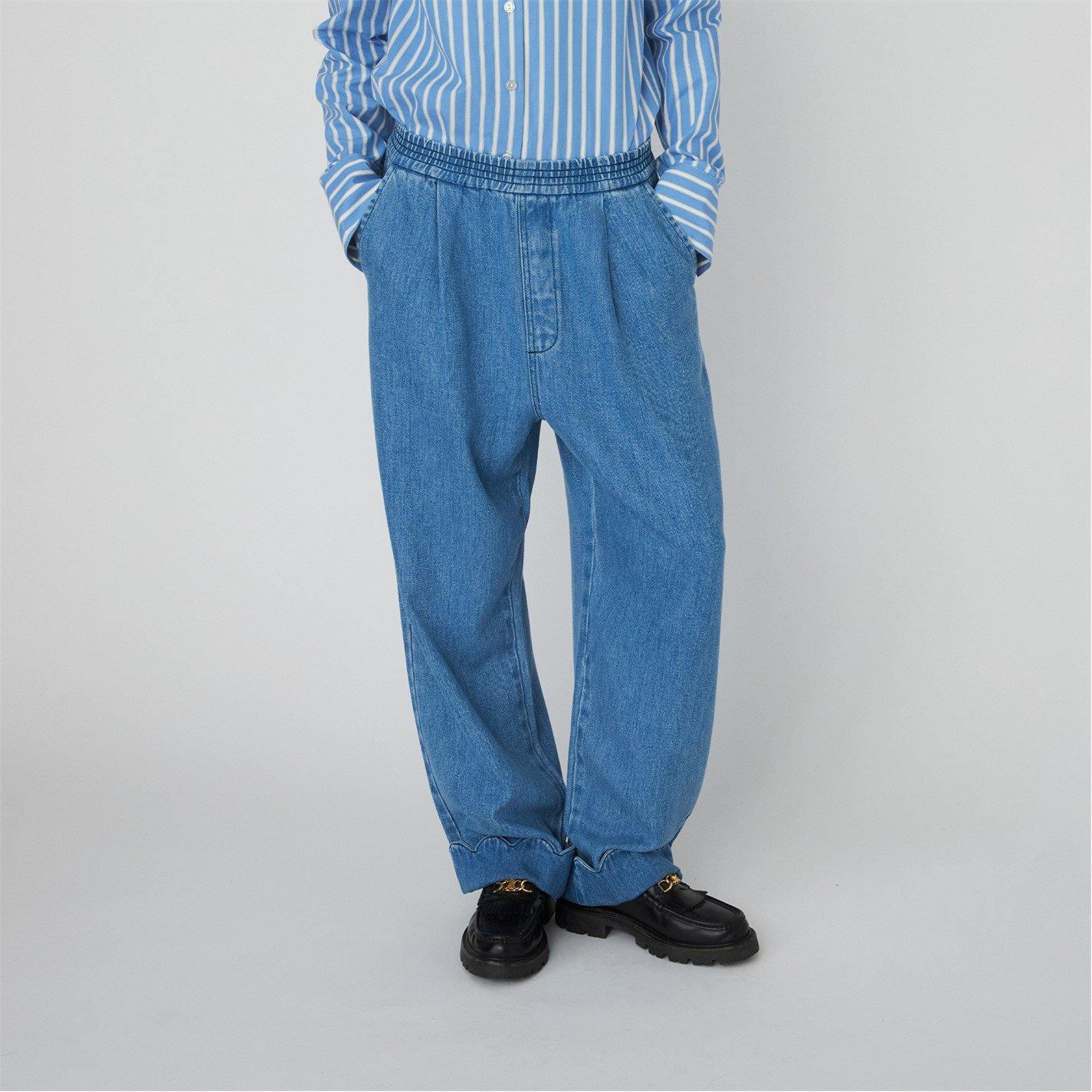 302 Light Blue - Stella Nova - Stella Nova Washed Blue Low-Waist Pants with Scallop Edge - Light Blue - 2