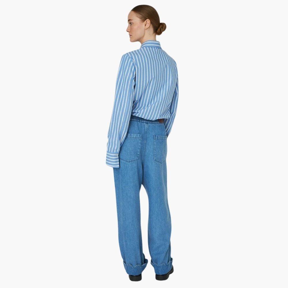 302 Light Blue - Stella Nova - Stella Nova Washed Blue Low-Waist Pants with Scallop Edge - Light Blue - 3