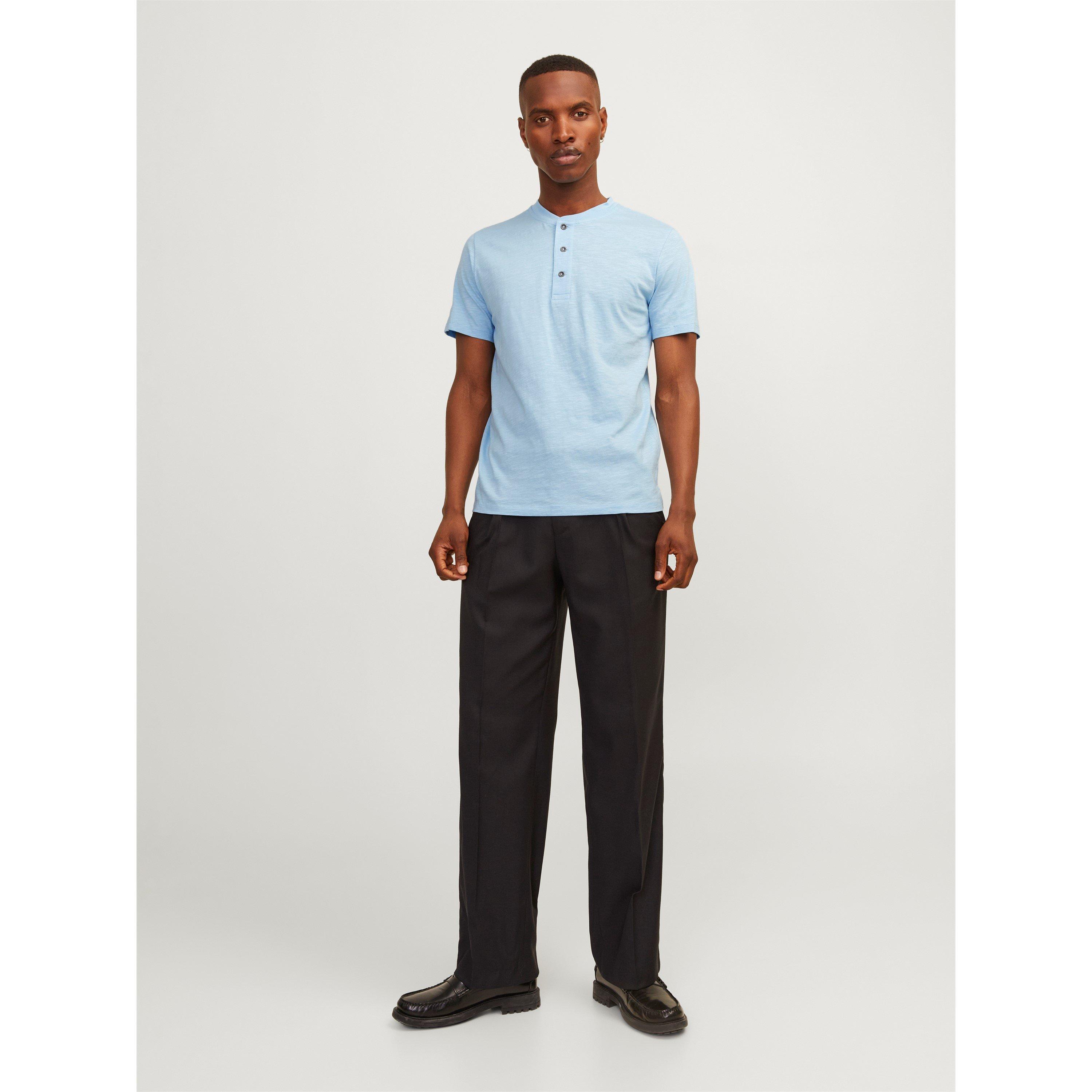 Cerulean - Jack and Jones - Short-Sleeve Henley Polo Shirt - 3