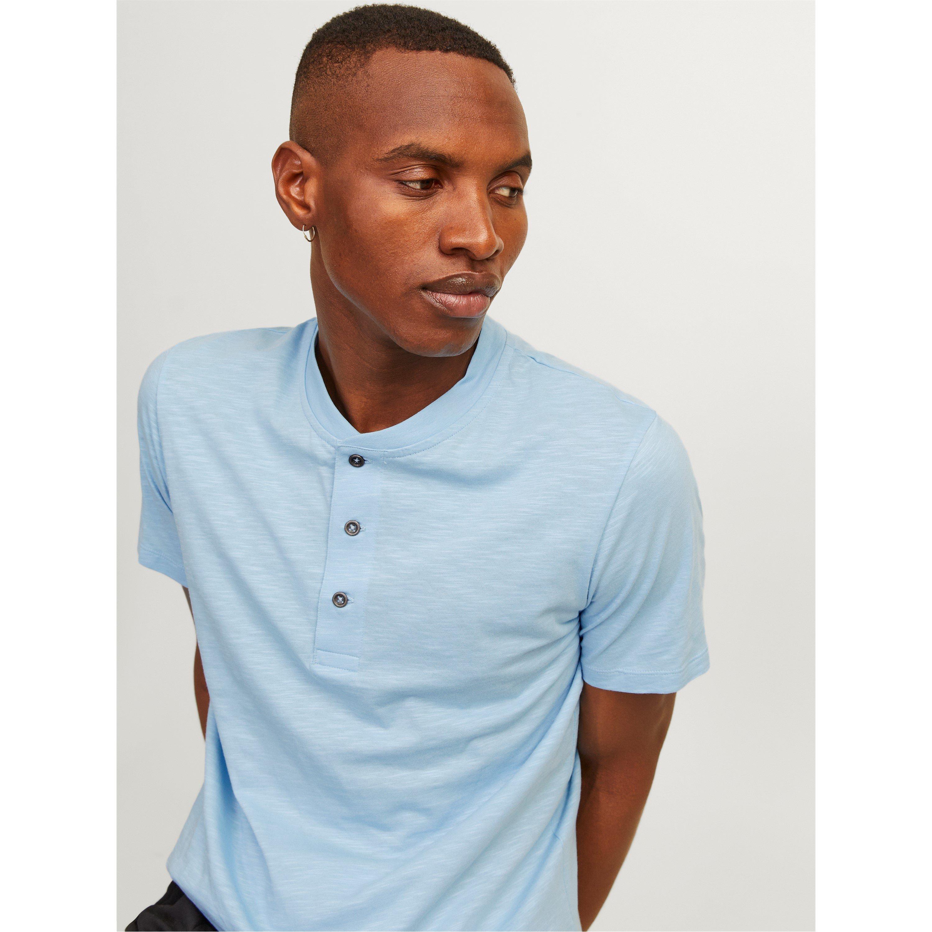 Cerulean - Jack and Jones - Short-Sleeve Henley Polo Shirt - 4