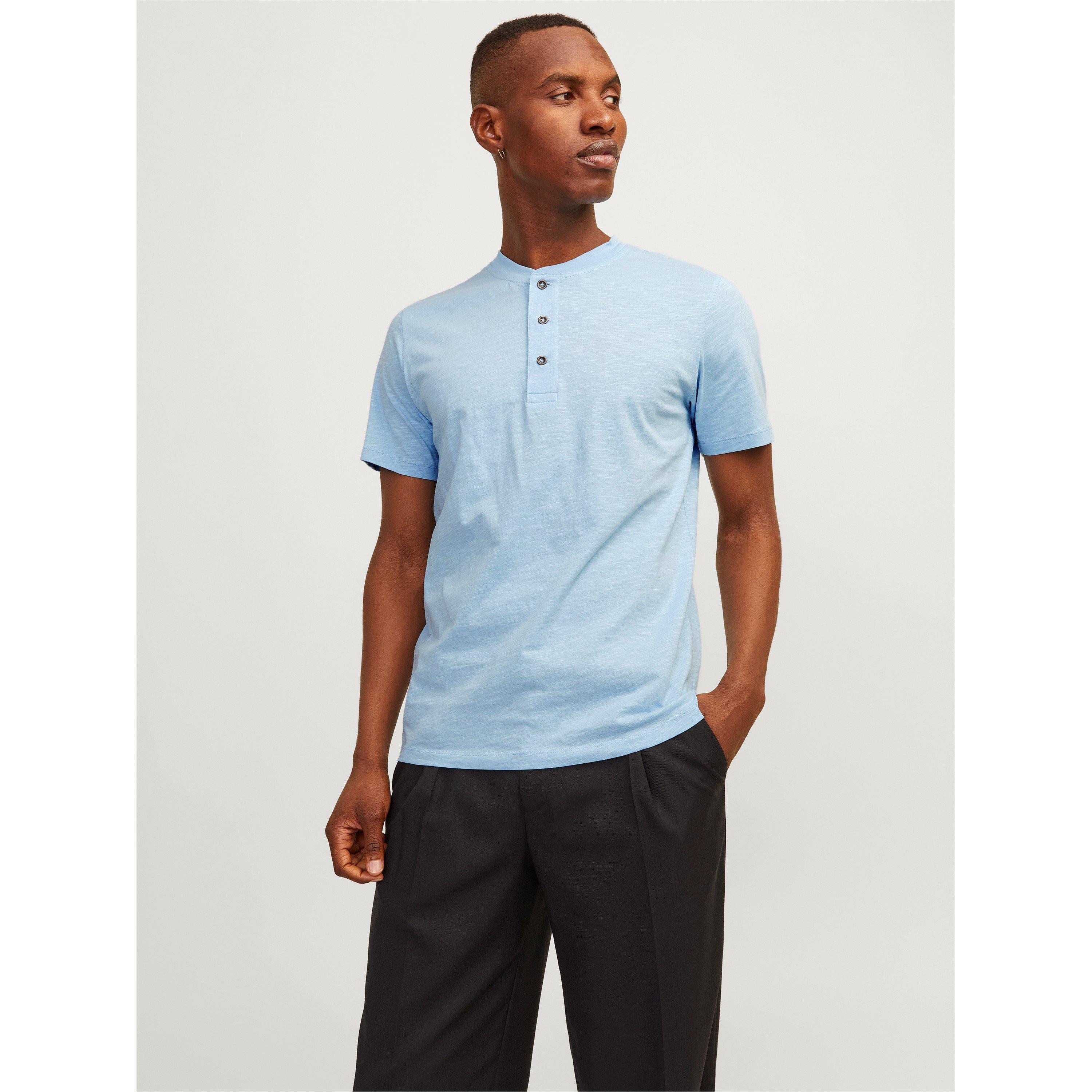 Cerulean - Jack and Jones - Short-Sleeve Henley Polo Shirt - 6