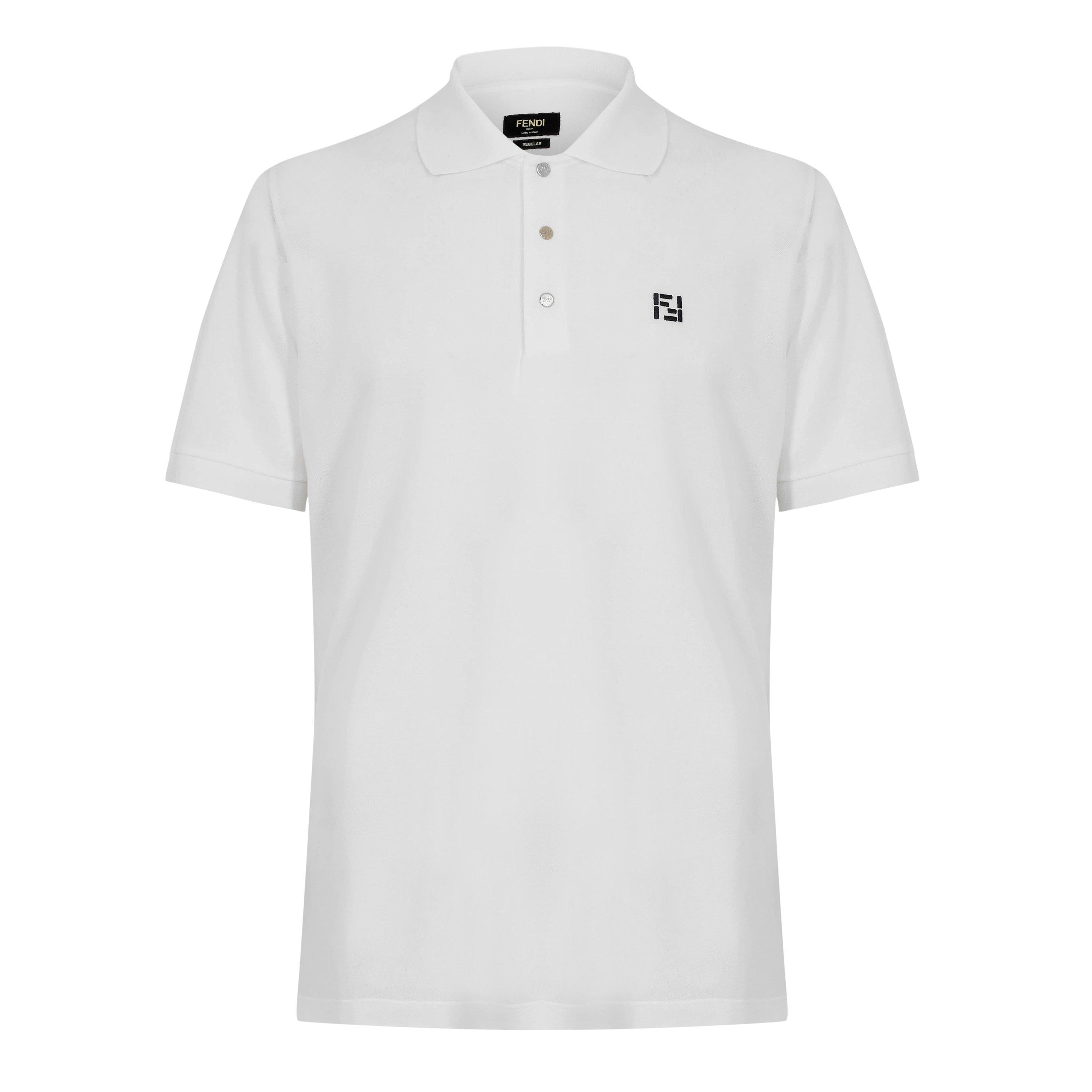 Fendi Men's Short Sleeve Polo Shirt - White/Blue - Medium