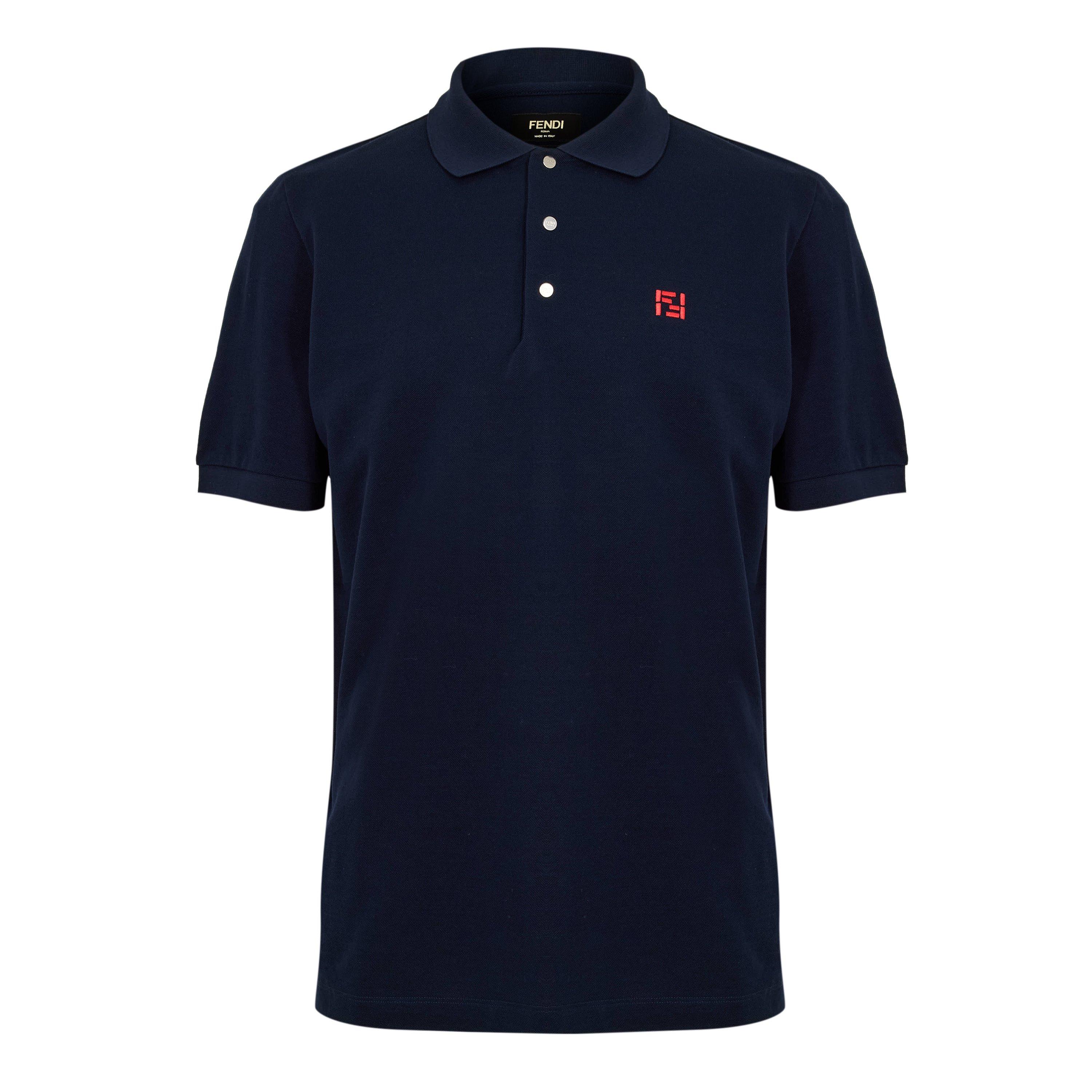 Fendi Men's Short Sleeve Polo Shirt - Navy/Red - Medium
