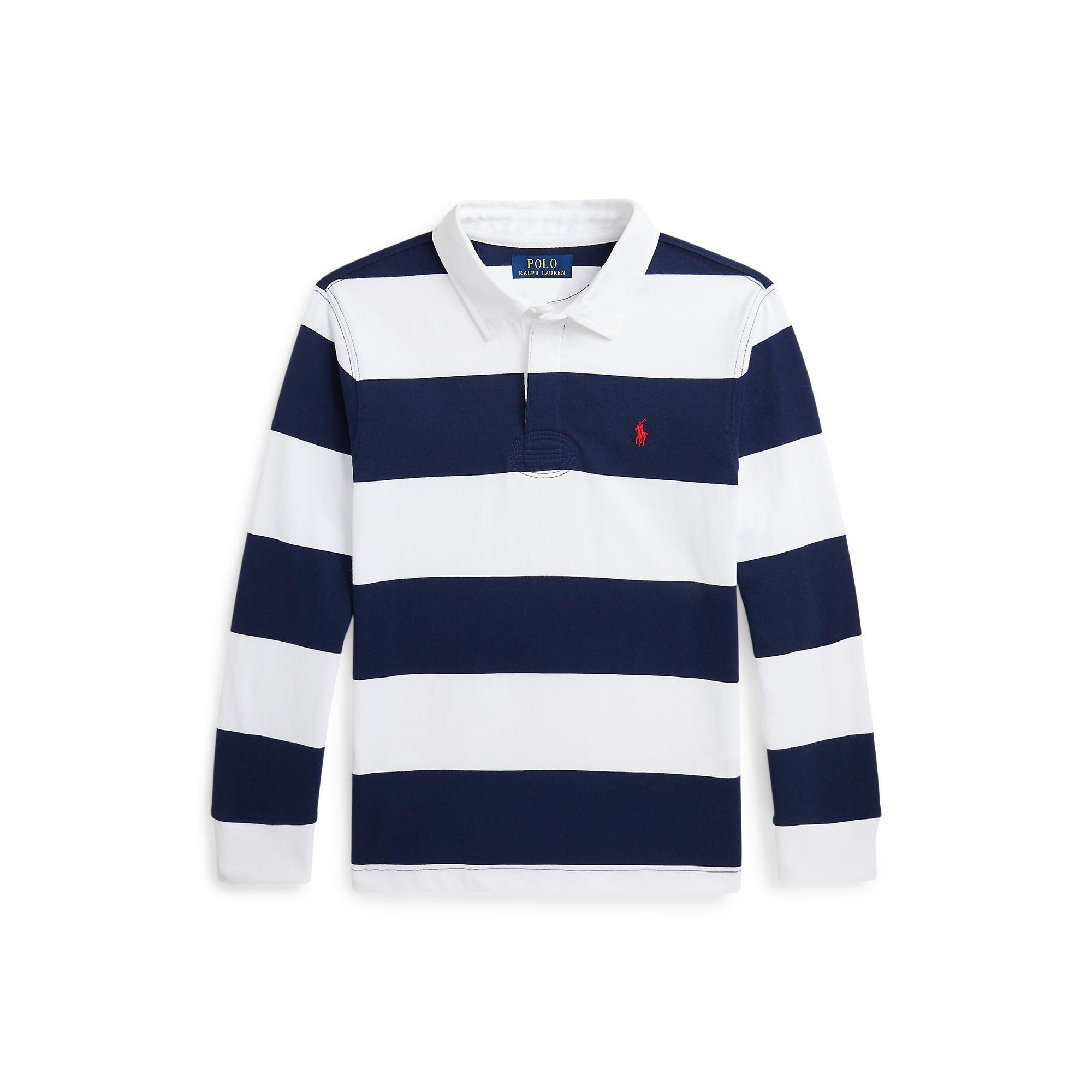 Wht/Navy - Polo Ralph Lauren - Long Sleeve Striped Polo Shirt Junior - 1