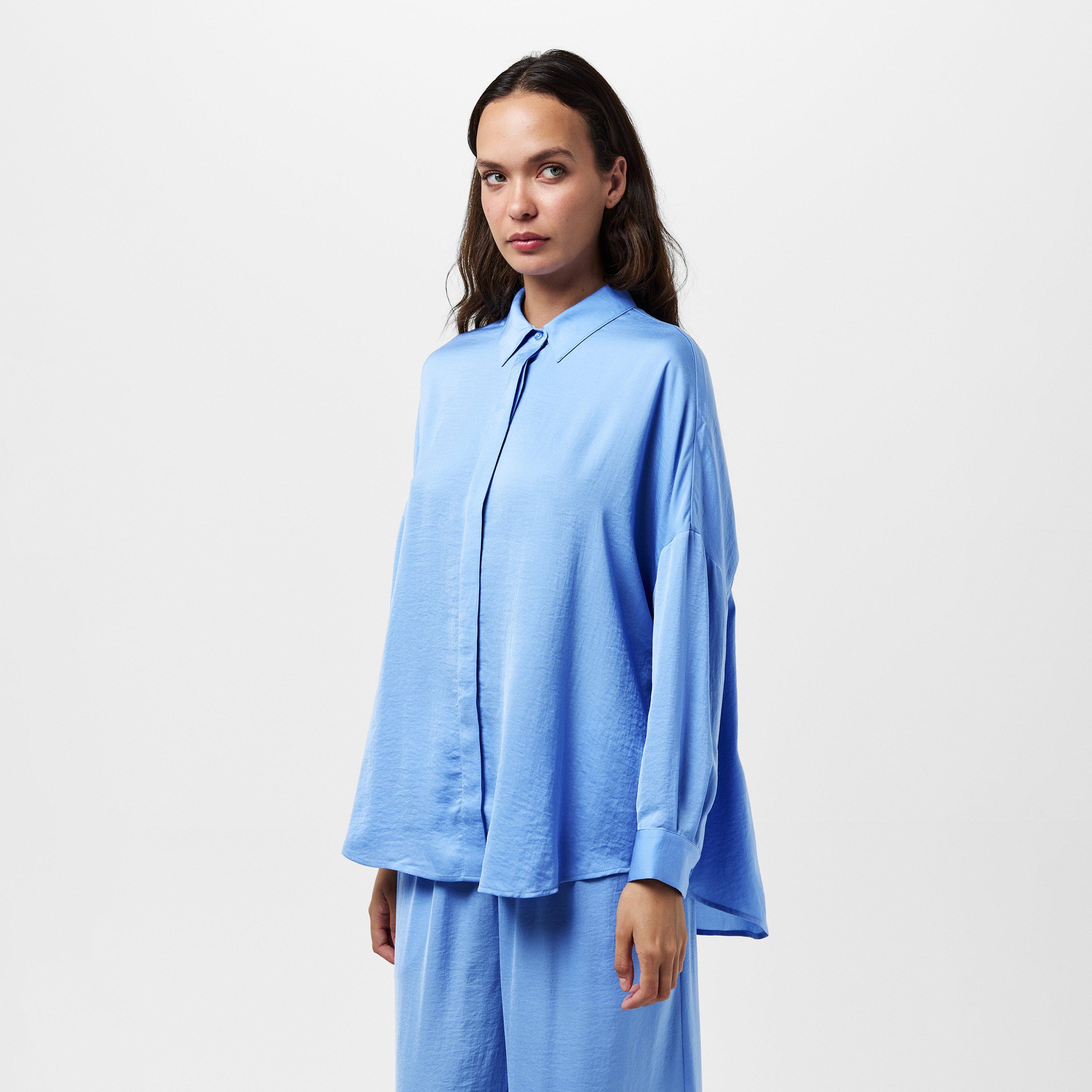 Cornflower Blue - French Connection - Women's Damasco Long-Sleeve Blouse - 3