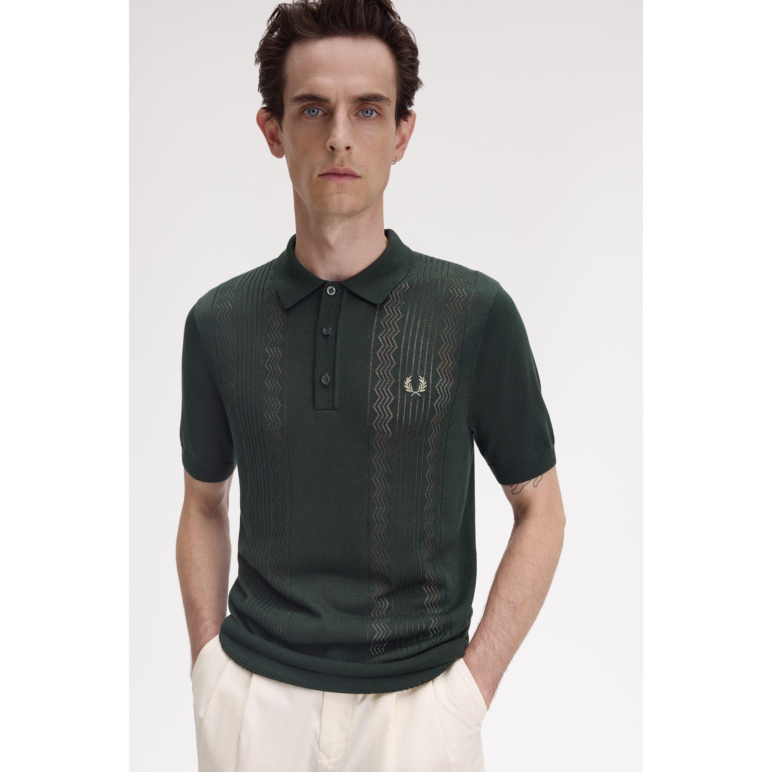 Night Green Q20 - Fred Perry - Men's Pointelle Knit Short-Sleeve Polo Shirt - 1