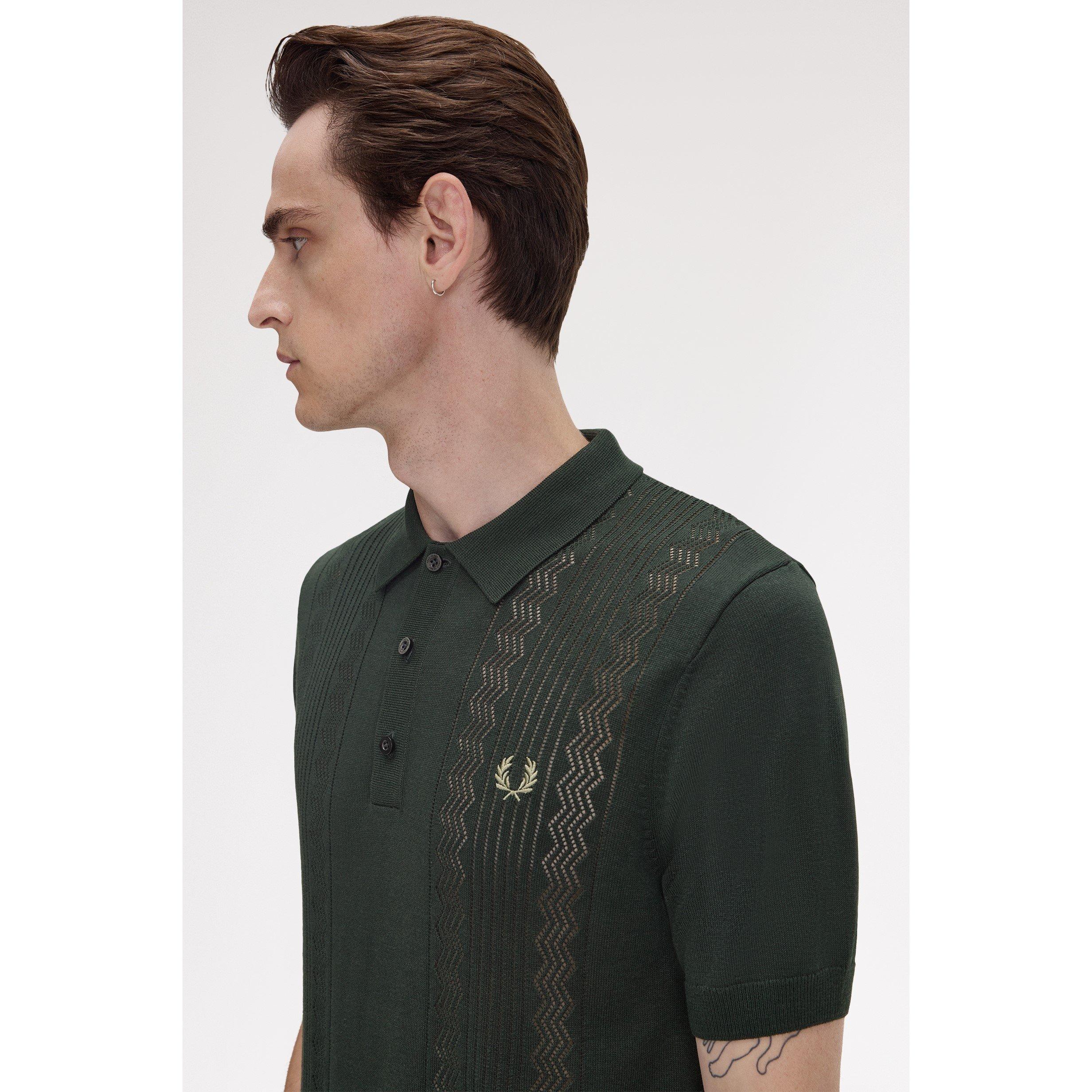 Night Green Q20 - Fred Perry - Men's Pointelle Knit Short-Sleeve Polo Shirt - 3