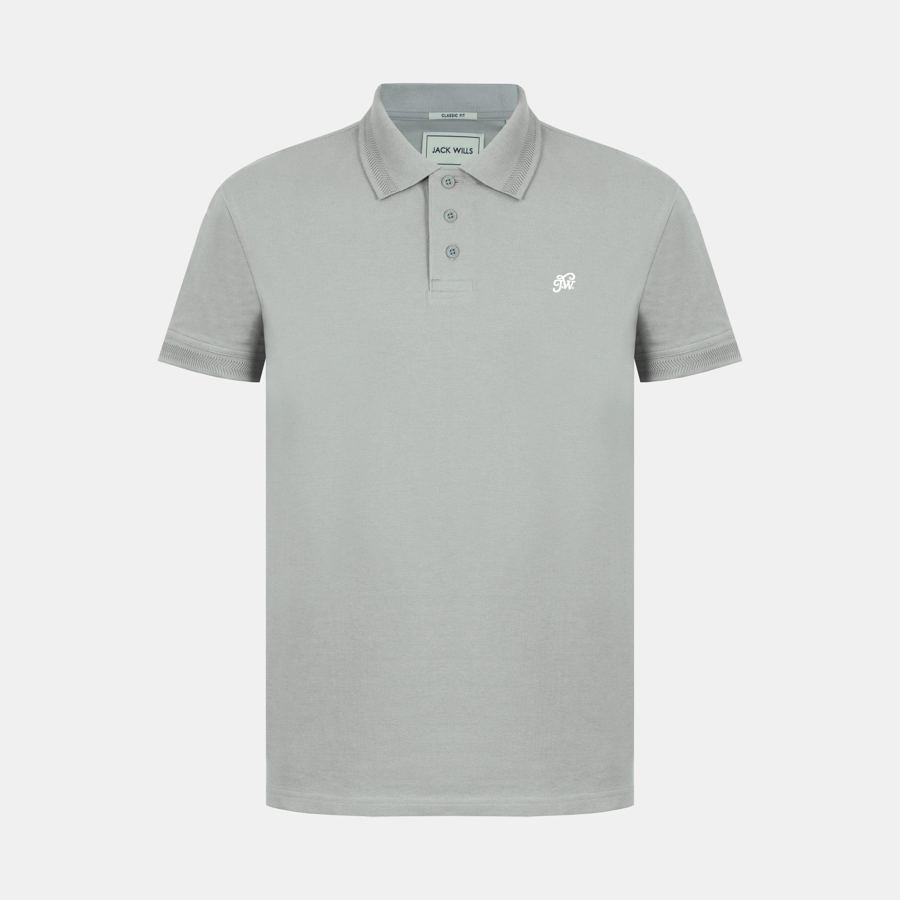 Cinzento - Jack Wills - Men's Fine Pique Cotton Short Sleeve Polo Shirt - 1