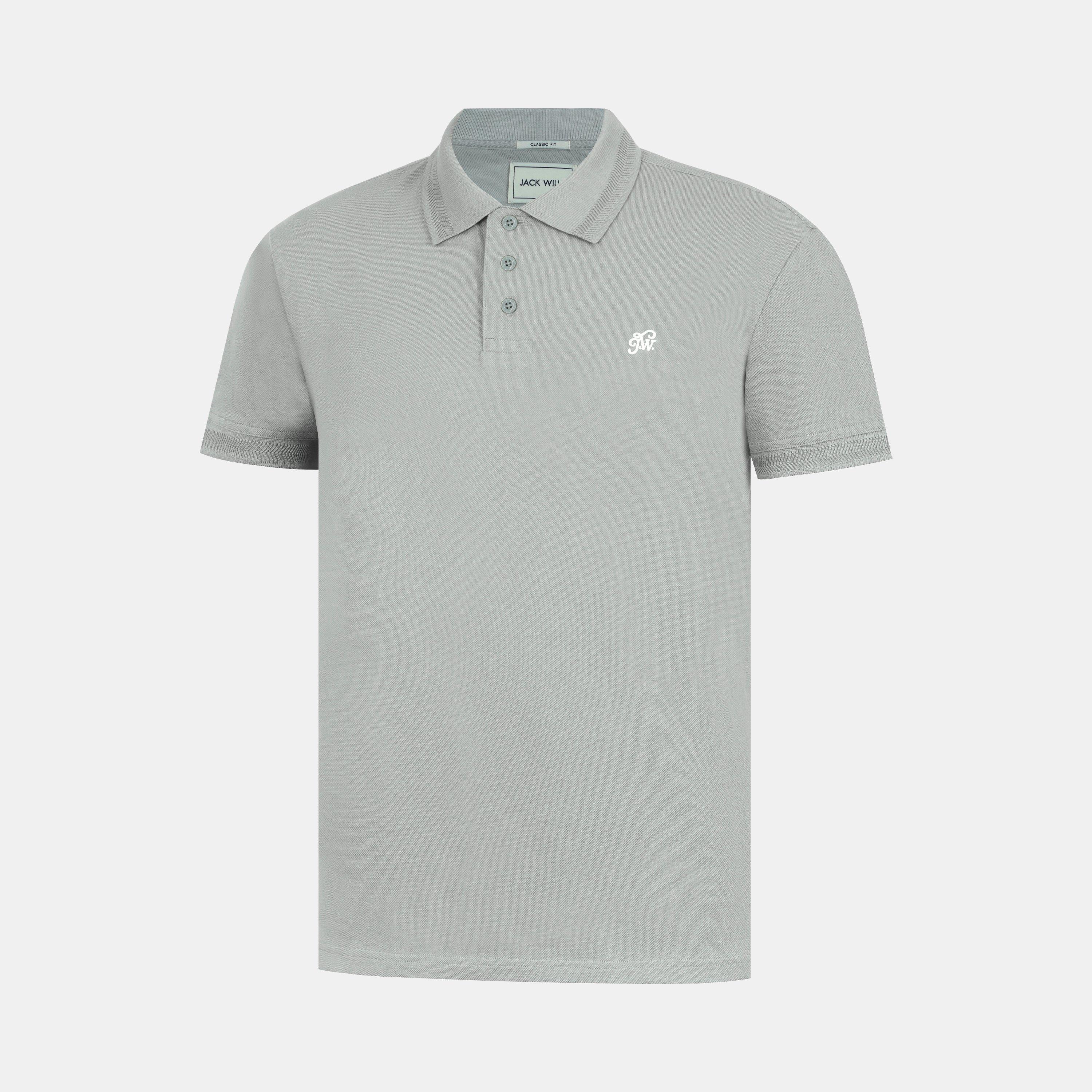 Cinzento - Jack Wills - Men's Fine Pique Cotton Short Sleeve Polo Shirt - 2