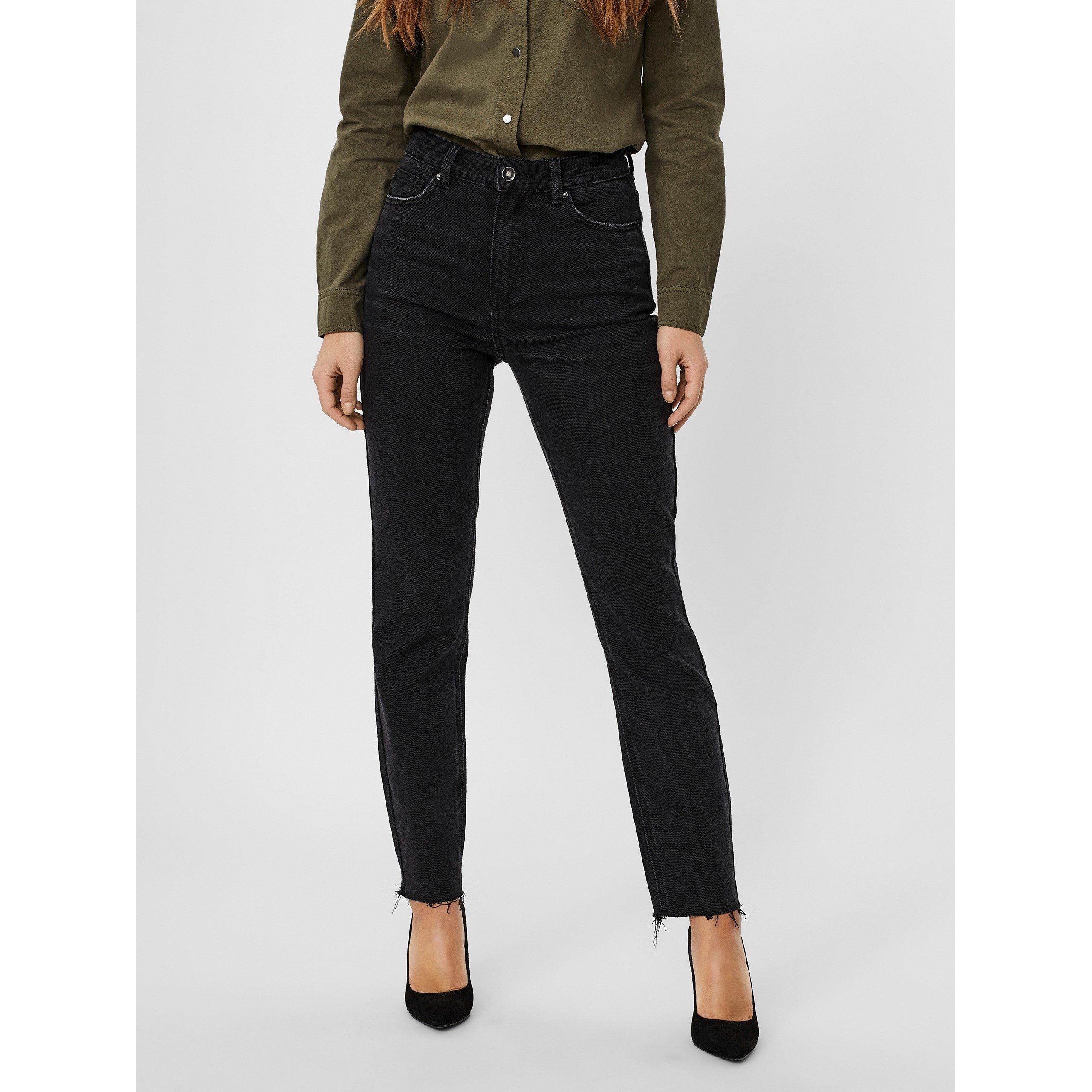 Vero Moda Women's Brenda High Rise Straight Leg Trouser - Black Denim - 26 L30