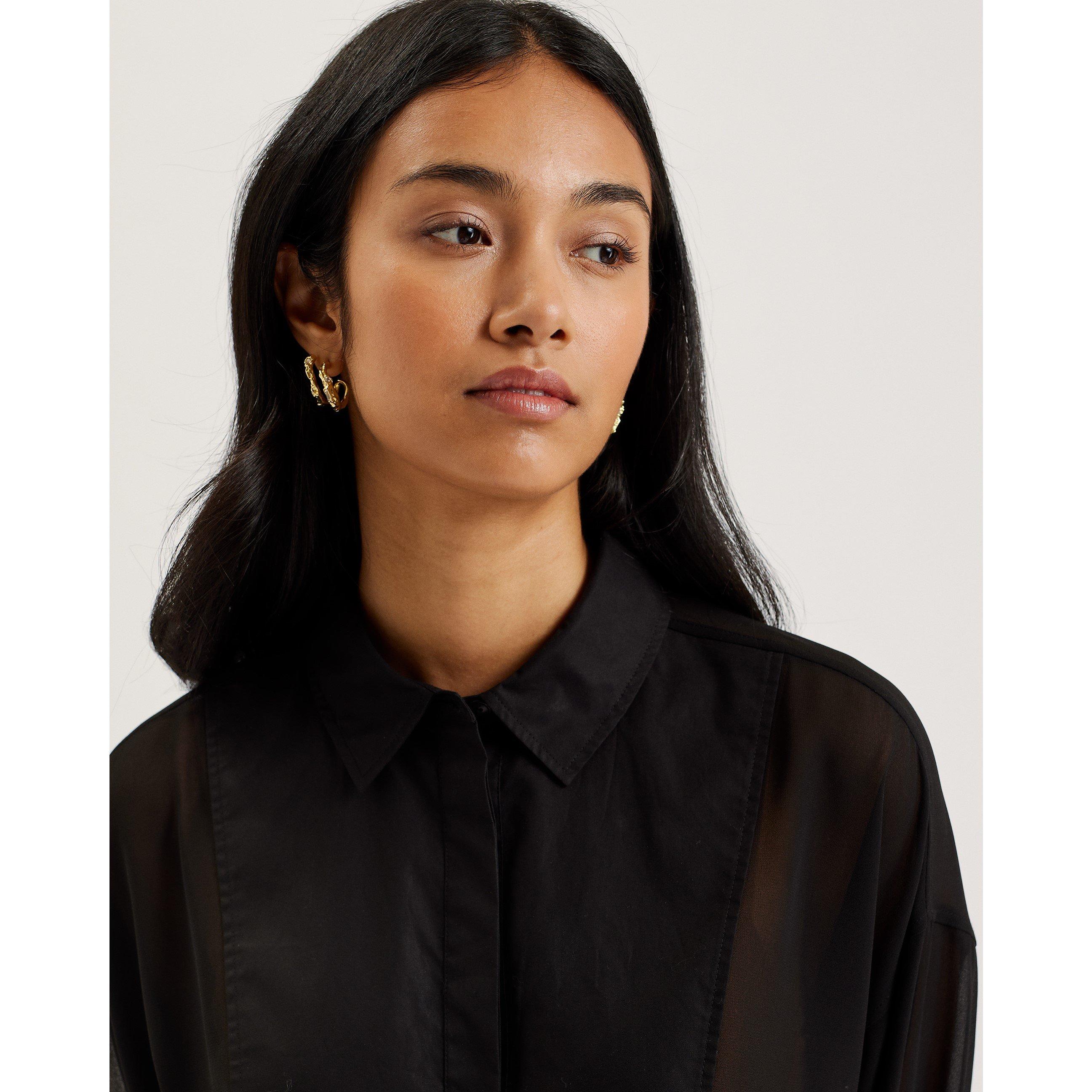 Schwarz - Ted Baker - Chiffon Bib Long-Sleeve Blouse - 3