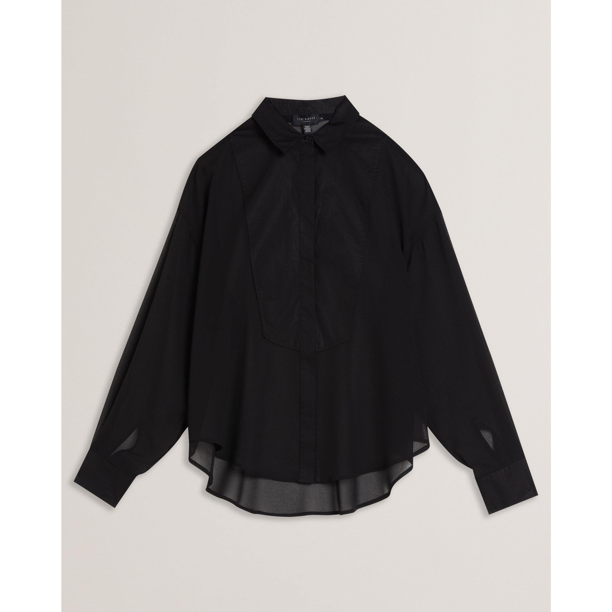 Schwarz - Ted Baker - Chiffon Bib Long-Sleeve Blouse - 4