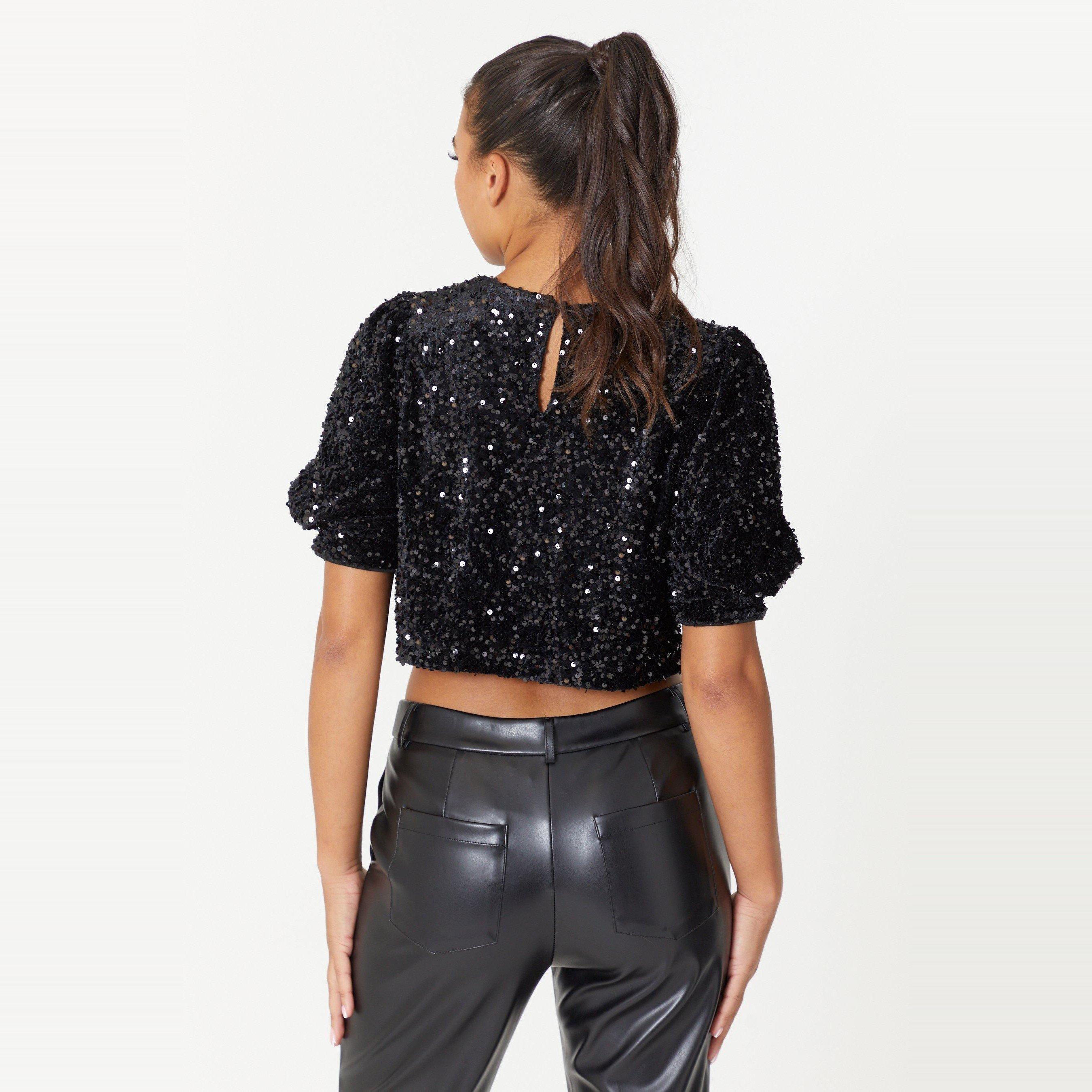 Black - Be You - Sequin Crop Top Womens - 5