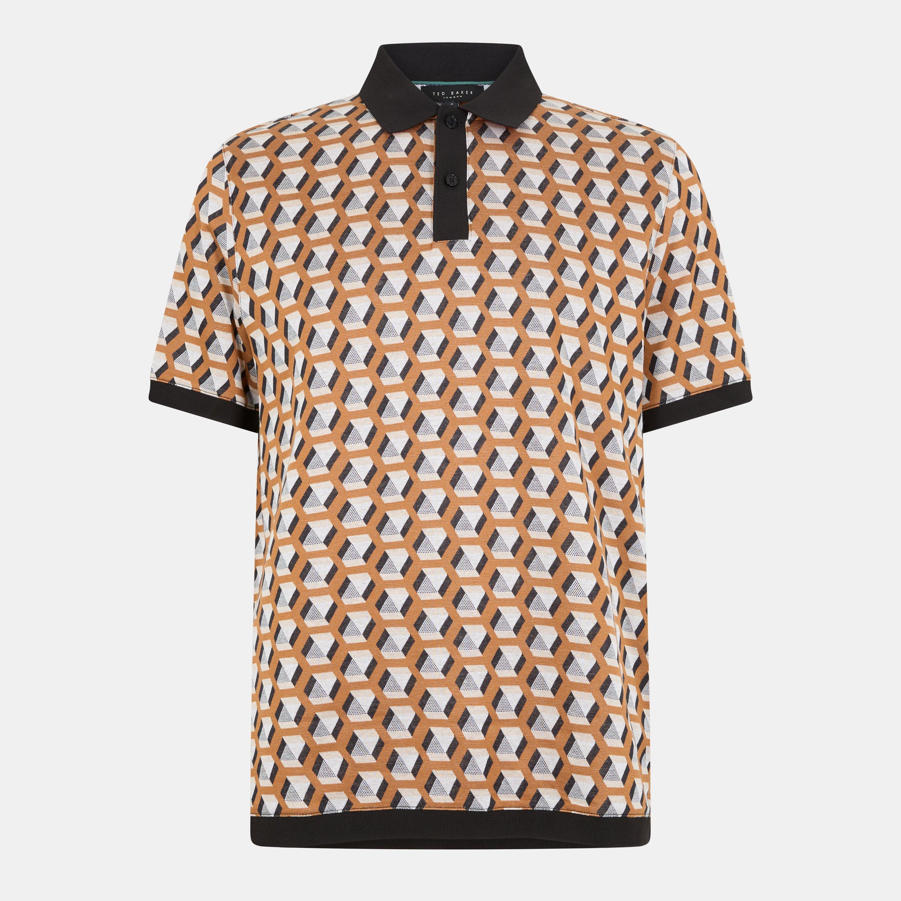 Brown - Ted Baker - Men's Jacquard Short-Sleeve Polo Shirt - 1