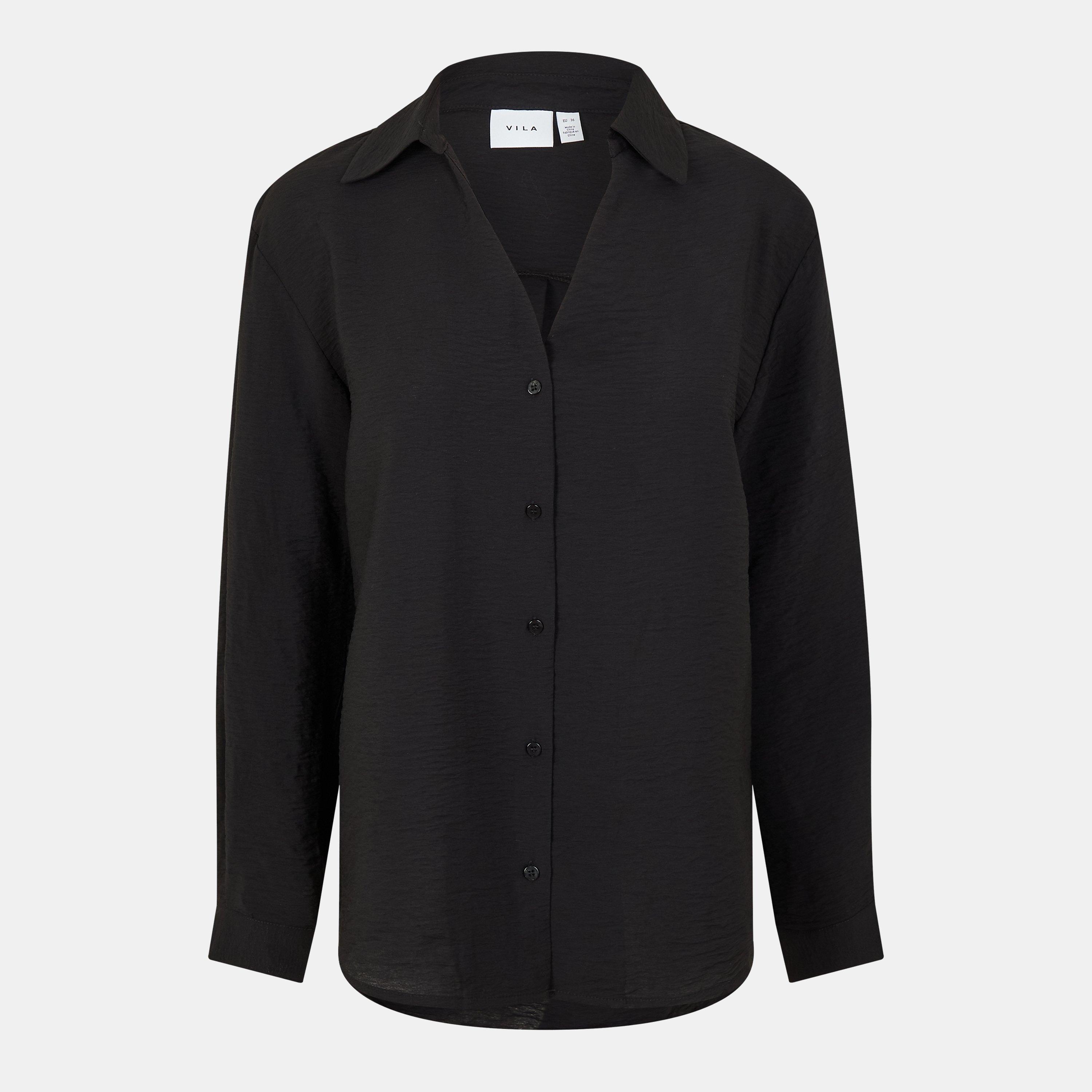 Vila Women's Vdmra V-Neck Long-Sleeve Blouse - Black Beauty - 40 (L)