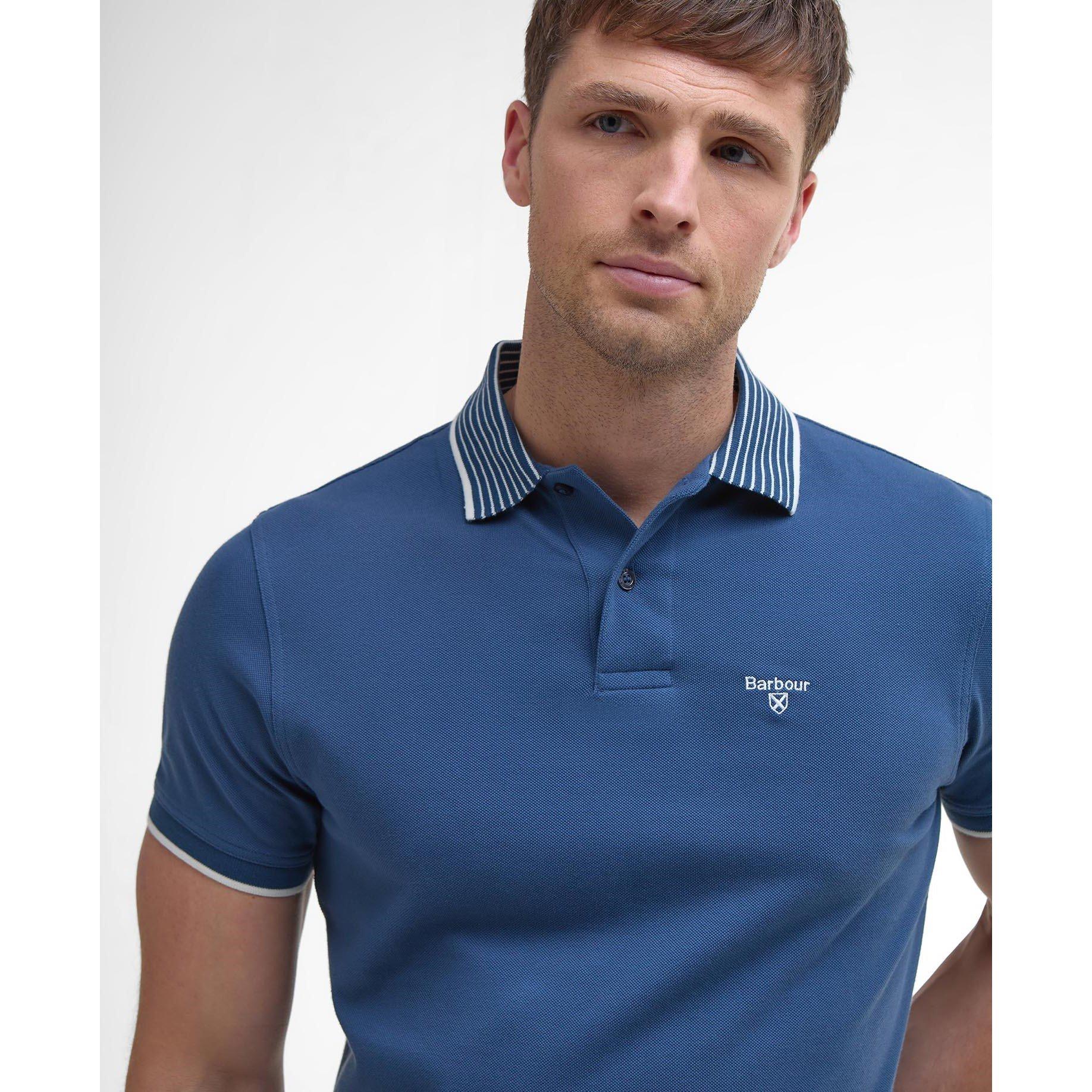 Dark Denim NY38 - Barbour - Men's Denwick Short Sleeve Tailored Fit Polo Shirt - 3