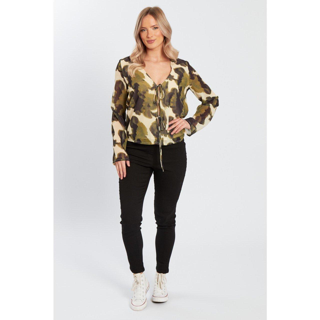 Grün - Influence - Women's Tie-Sleeve Long-Sleeve Blouse - 1