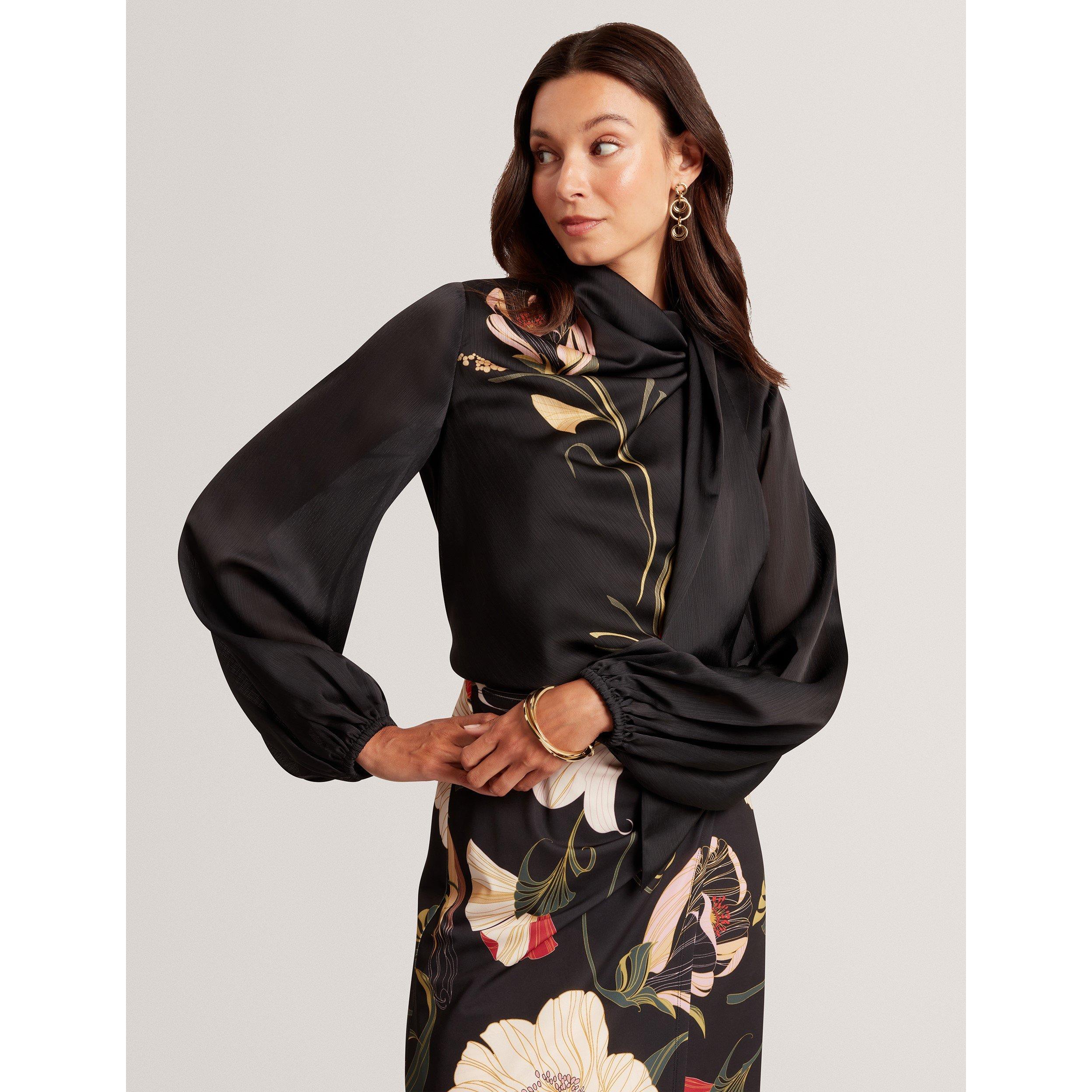 Noir - Ted Baker - Women's Tie Neck Long-Sleeve Blouse - 2