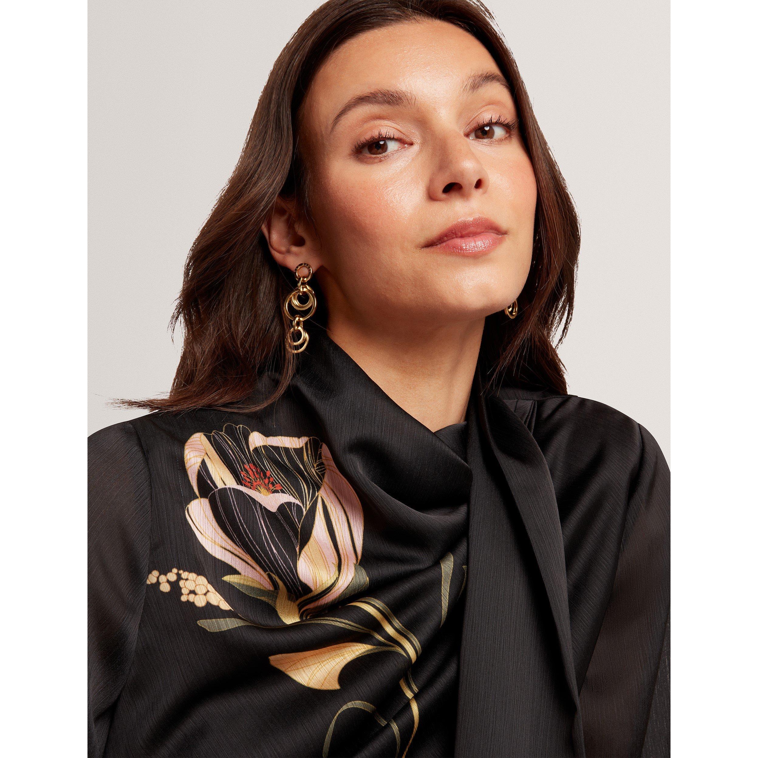 Noir - Ted Baker - Women's Tie Neck Long-Sleeve Blouse - 4