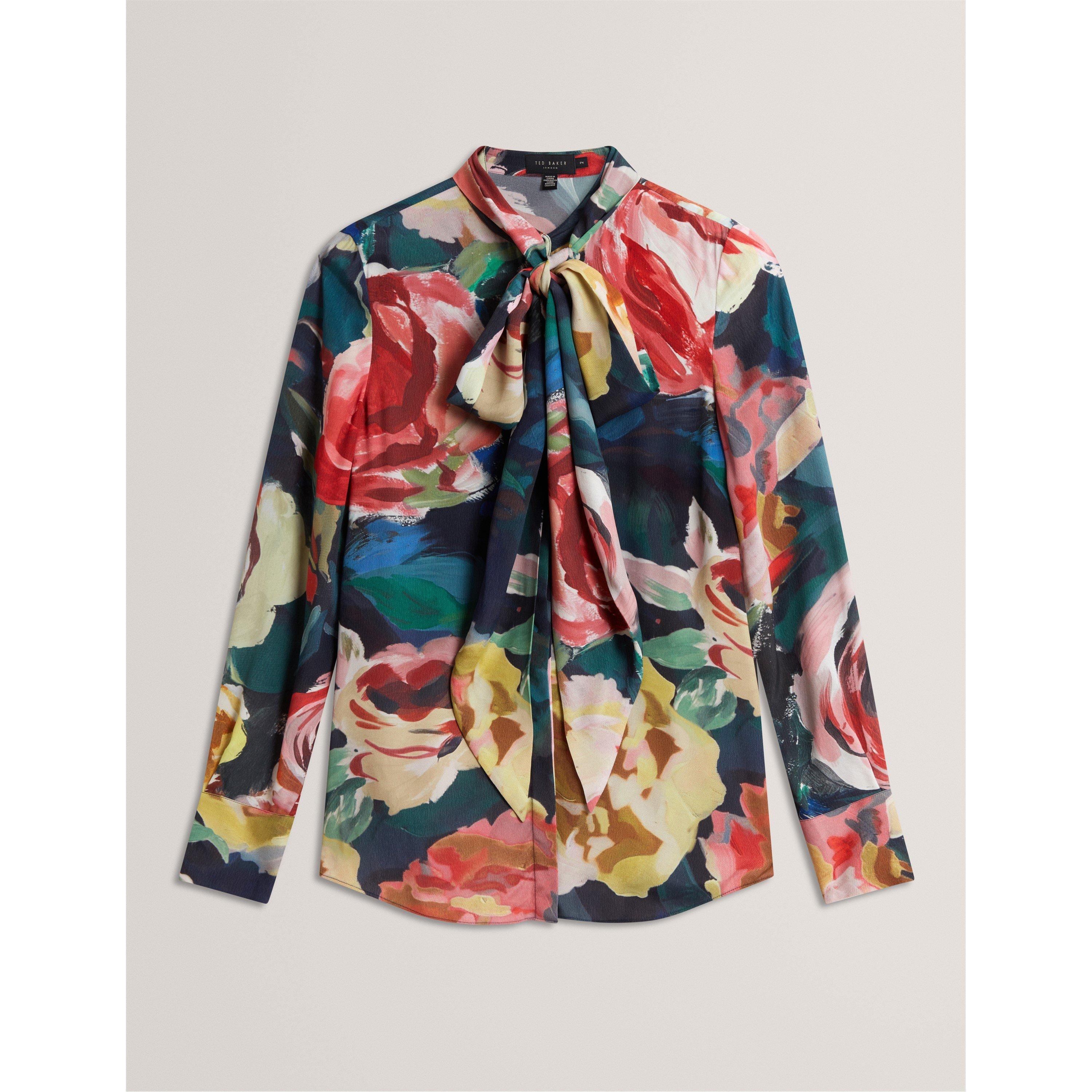 Azul marino - Ted Baker - Women's Tie Neck Long-Sleeve Blouse - 1