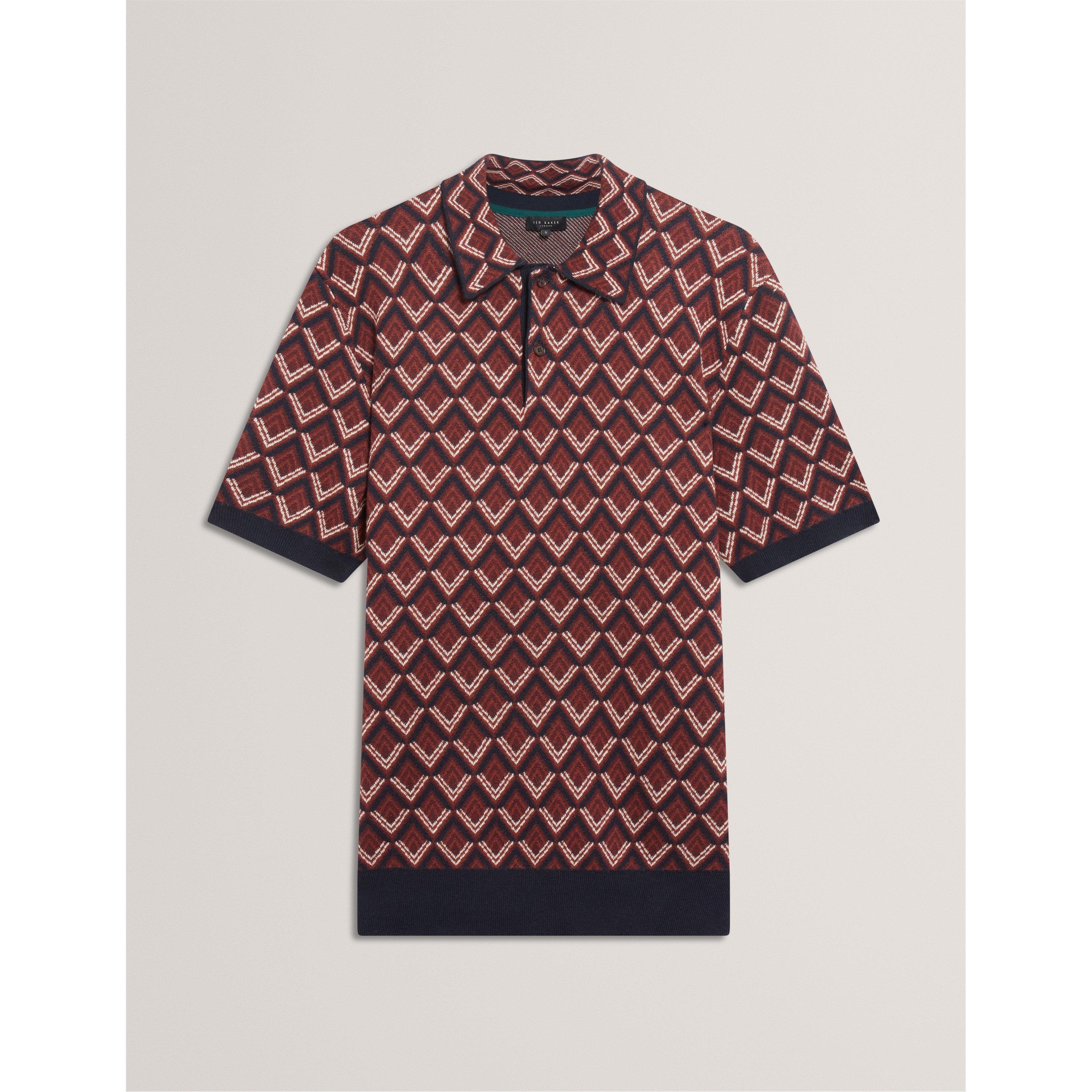 Ted Baker Men's Jacquard Short-Sleeve Polo Shirt - Maroon - XL (5)