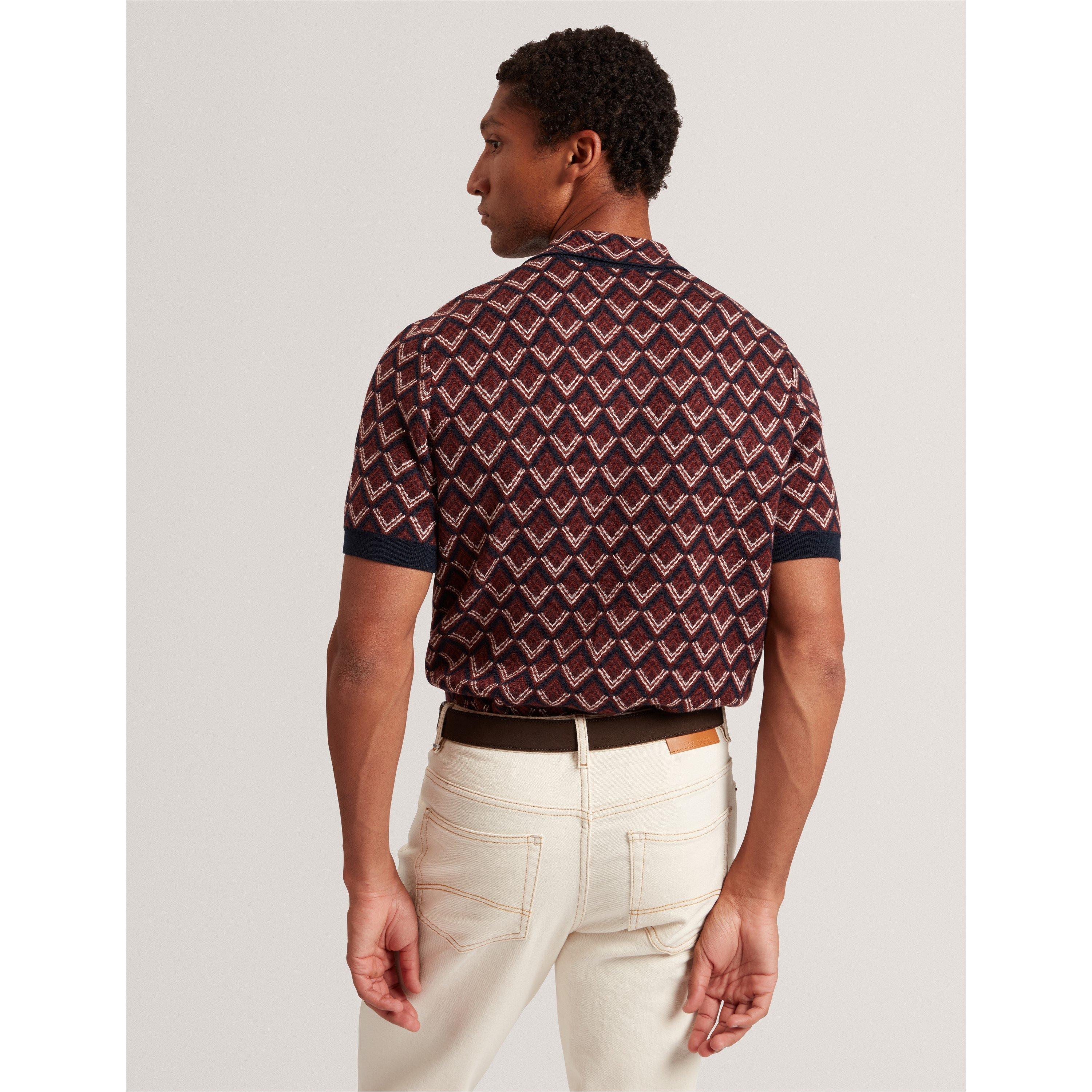 Maroon - Ted Baker - Men's Jacquard Short-Sleeve Polo Shirt - 3
