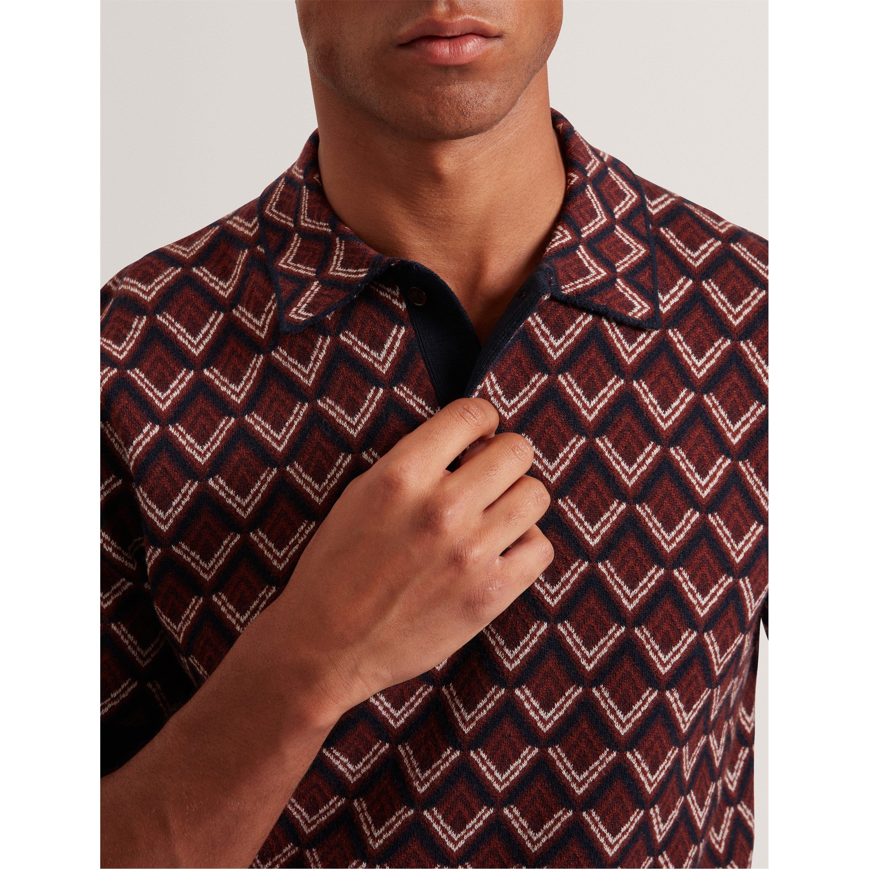 Maroon - Ted Baker - Men's Jacquard Short-Sleeve Polo Shirt - 4