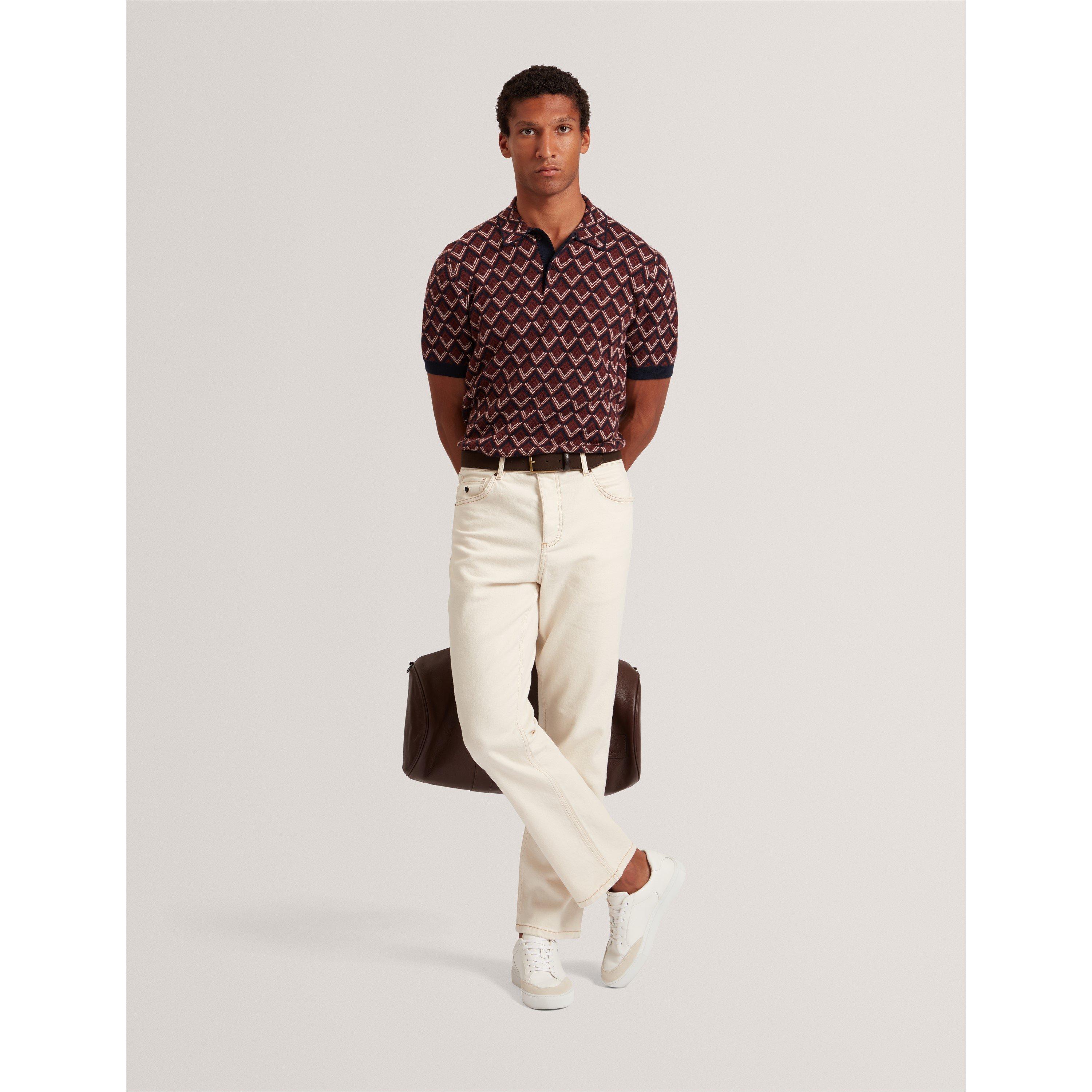 Maroon - Ted Baker - Men's Jacquard Short-Sleeve Polo Shirt - 5