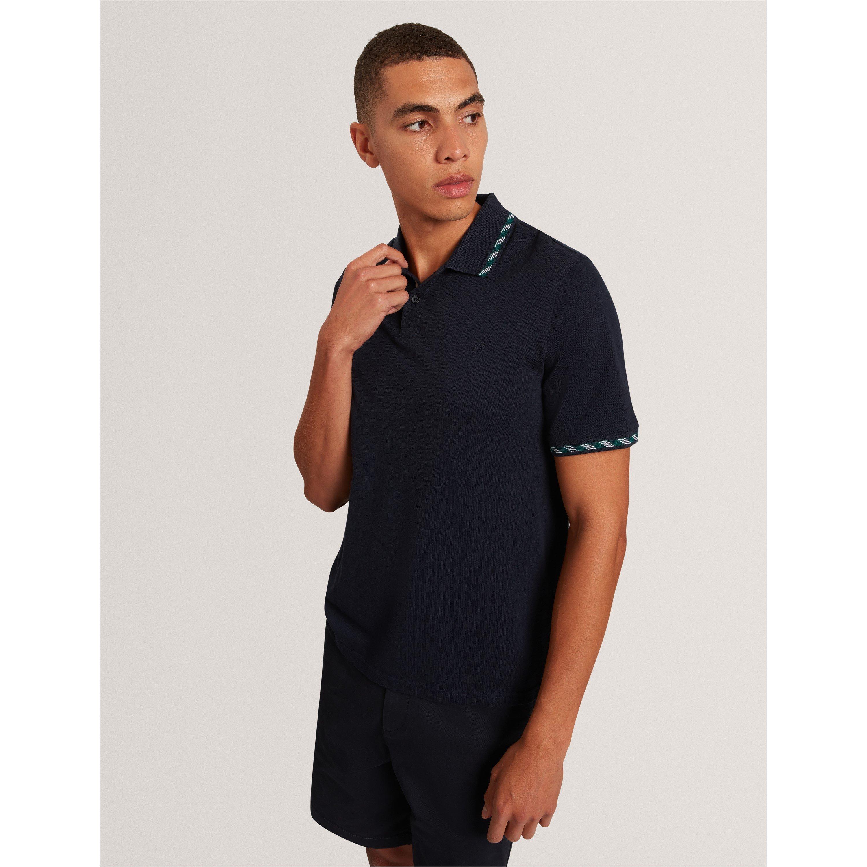 Navy - Ted Baker - Men's Jacquard Short-Sleeve Polo Shirt - 3