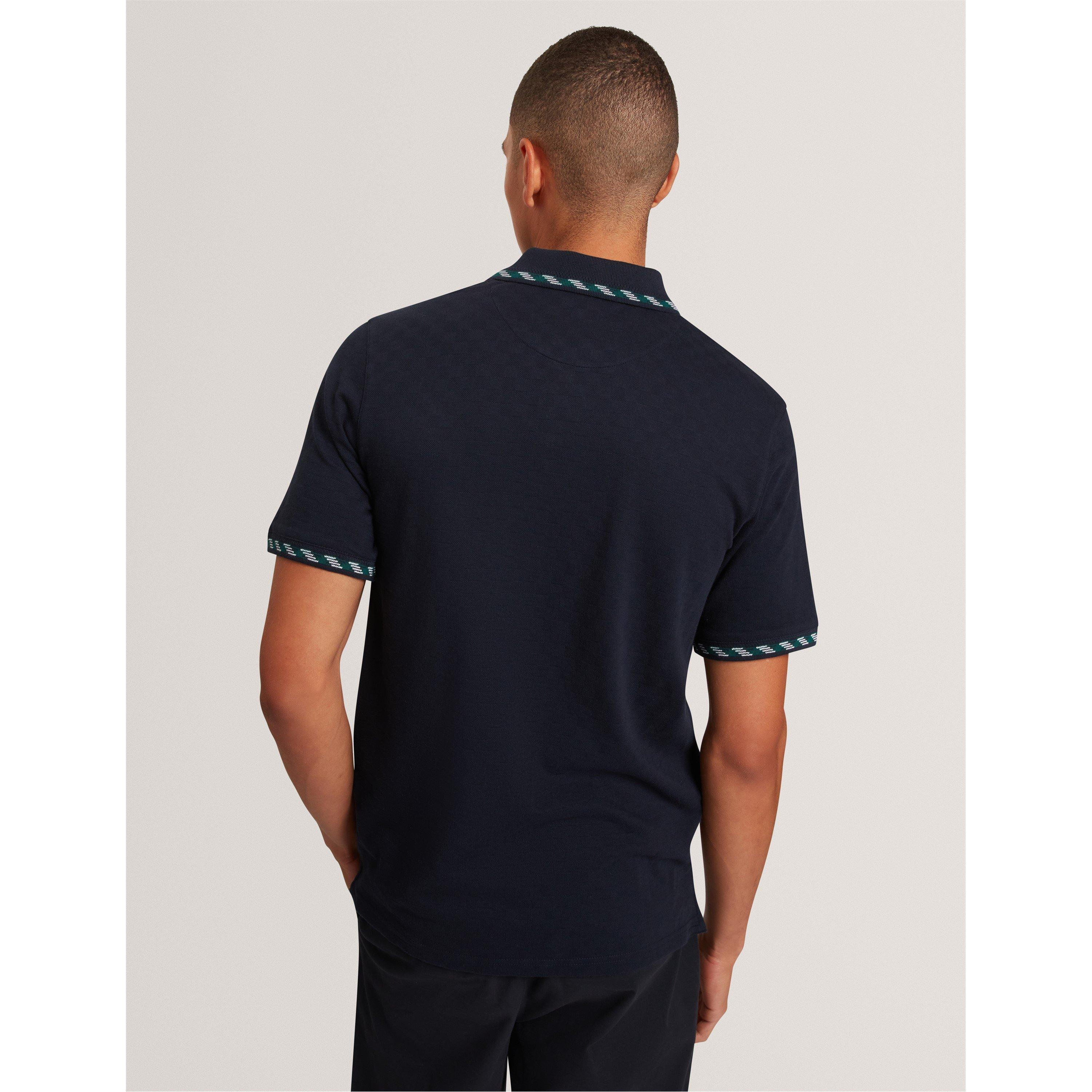 Navy - Ted Baker - Men's Jacquard Short-Sleeve Polo Shirt - 4