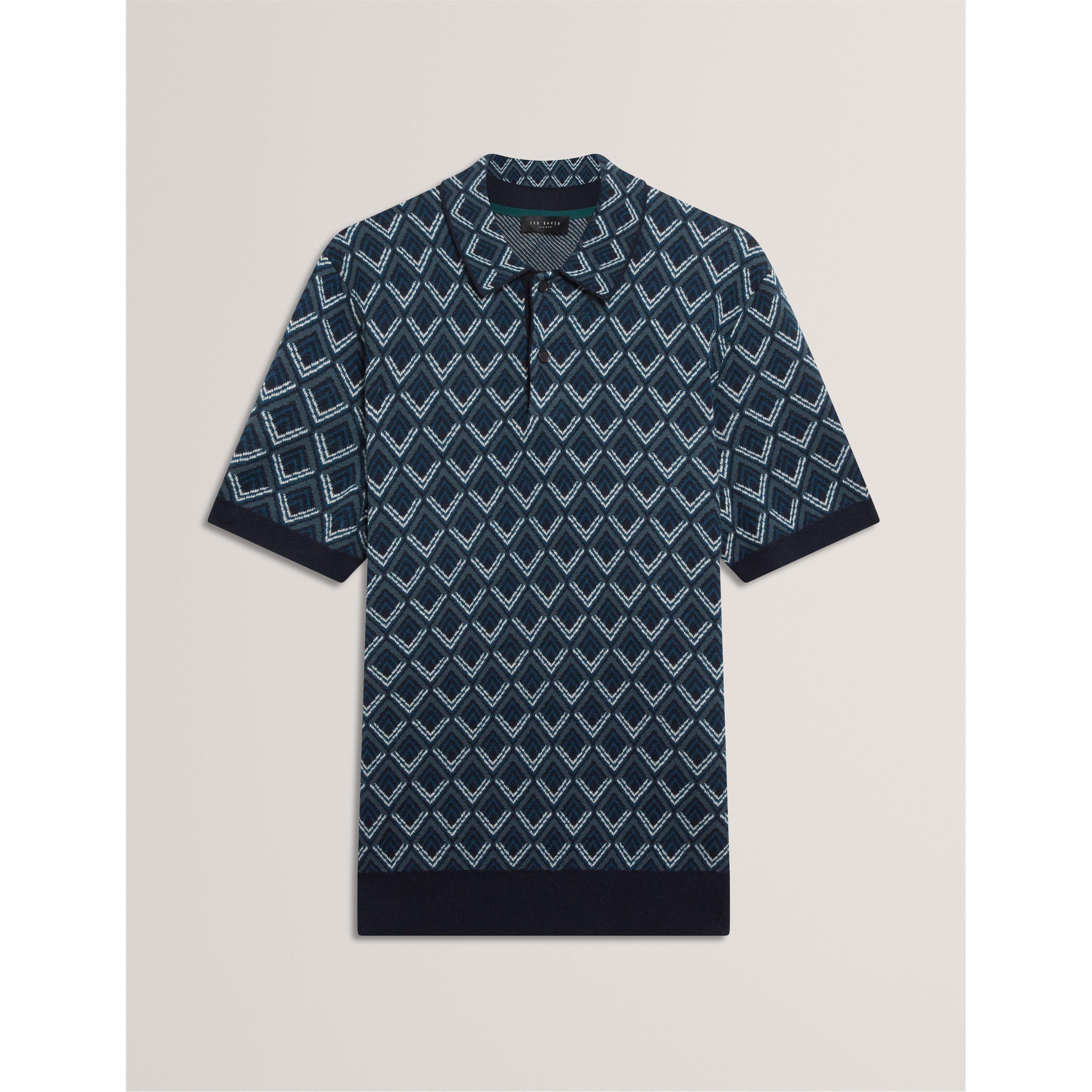 Ted Baker Men's Jacquard Short-Sleeve Polo Shirt - Navy - XL (5)