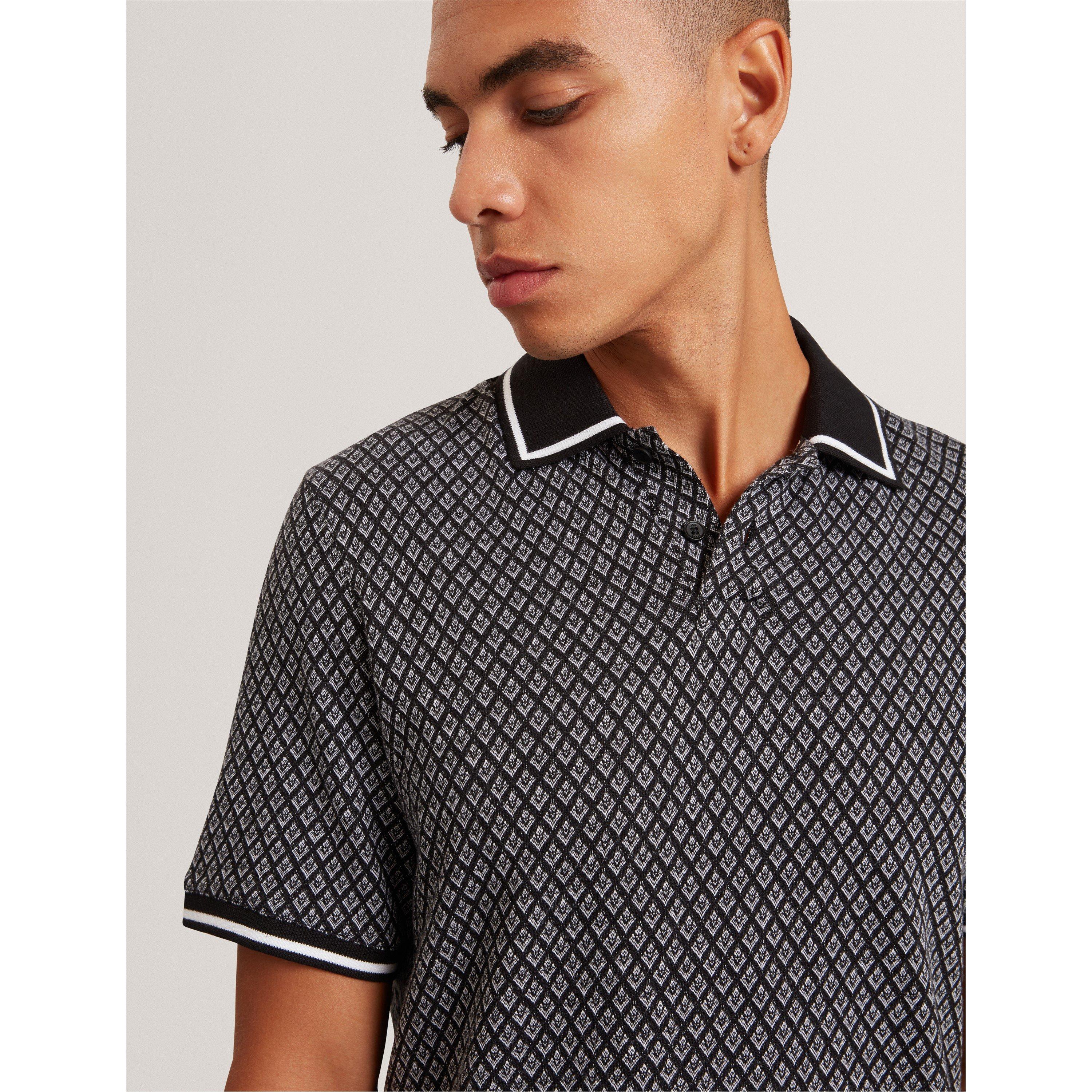 Black - Ted Baker - Men's Texture Short Sleeve Polo Shirt - 5